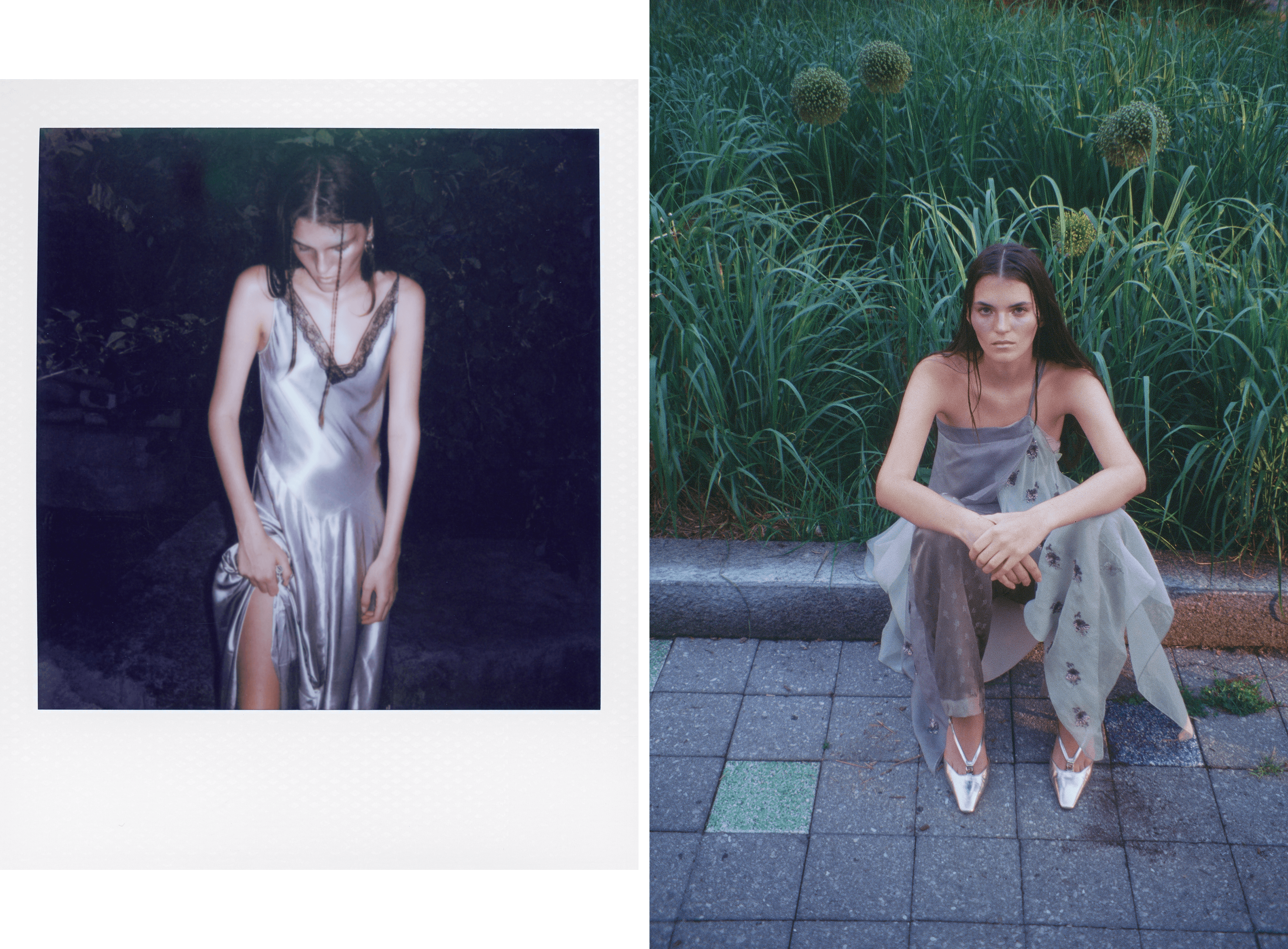 LEFT: DRESS by ,Alberta Ferretti., All JEWELRY throughout by ,Panconesi. ,RIGHT: DRESS and SHOES by ,Fendi.