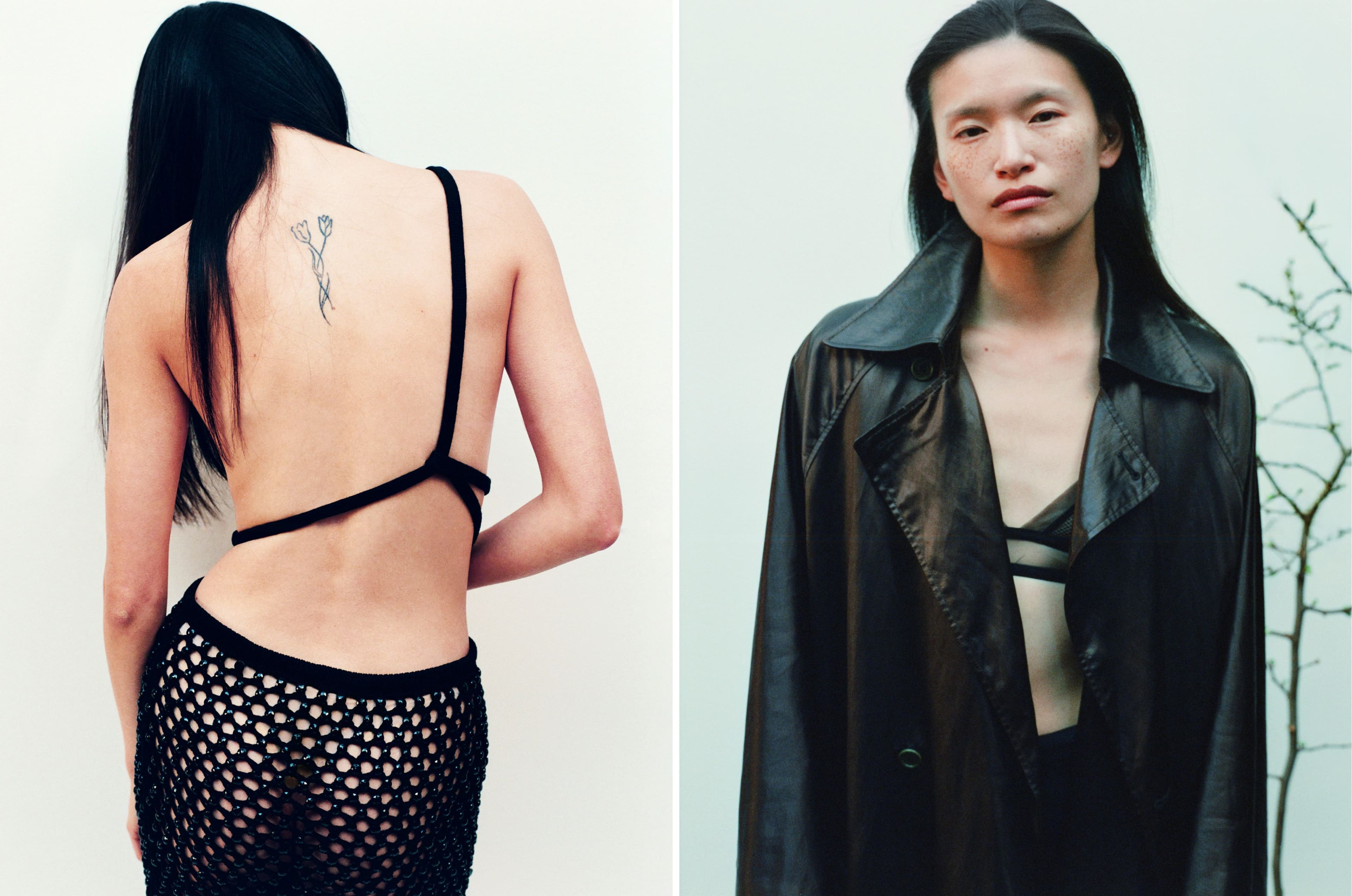 LEFT: All CLOTHING by Diotima. RIGHT: JACKET by Fforme; BRA by Araks; UNDERWEAR by Falke.