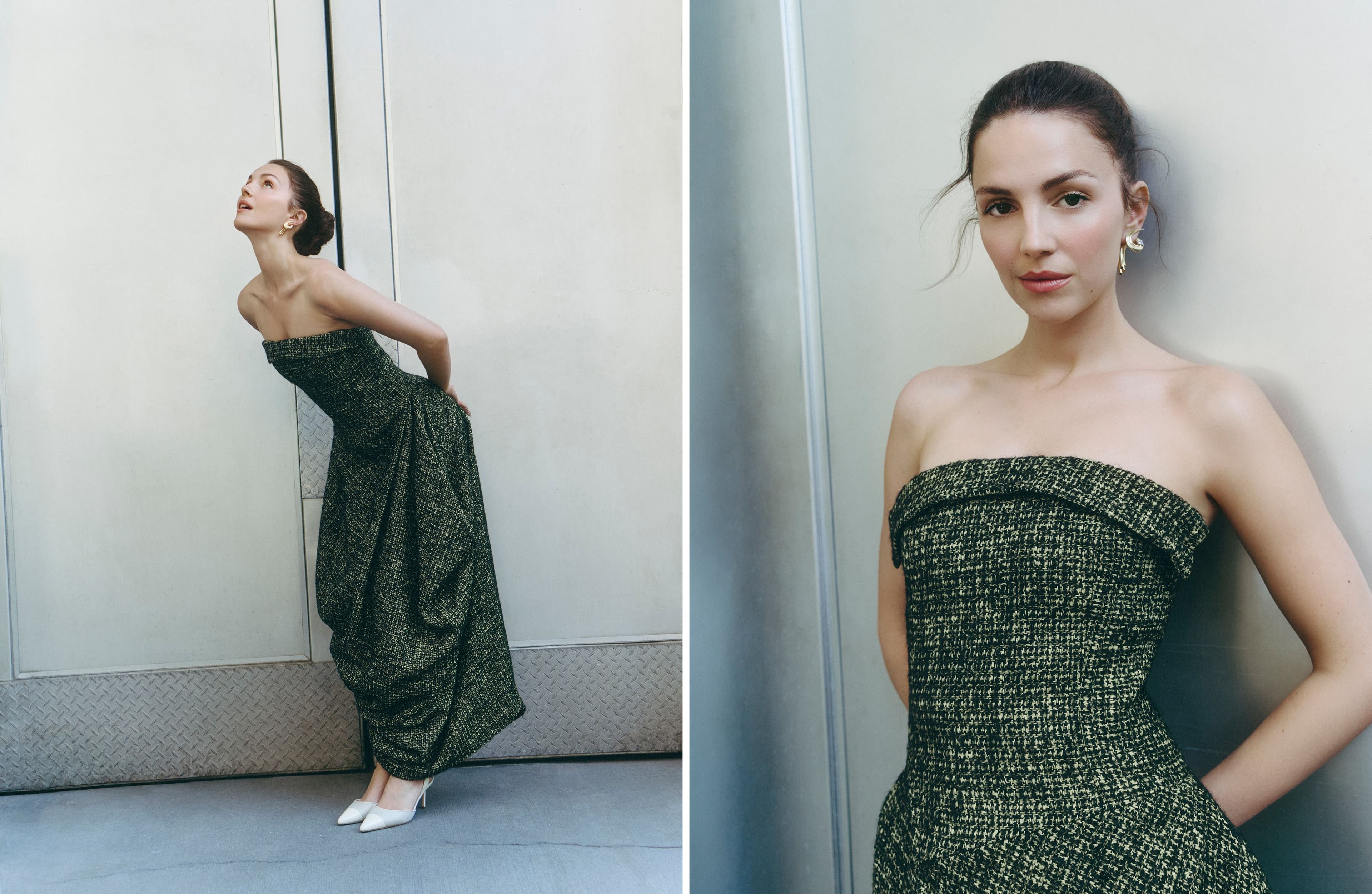 DRESS by Ashlyn; SHOES by Manolo Blahnik; EARRINGS by Tabayer