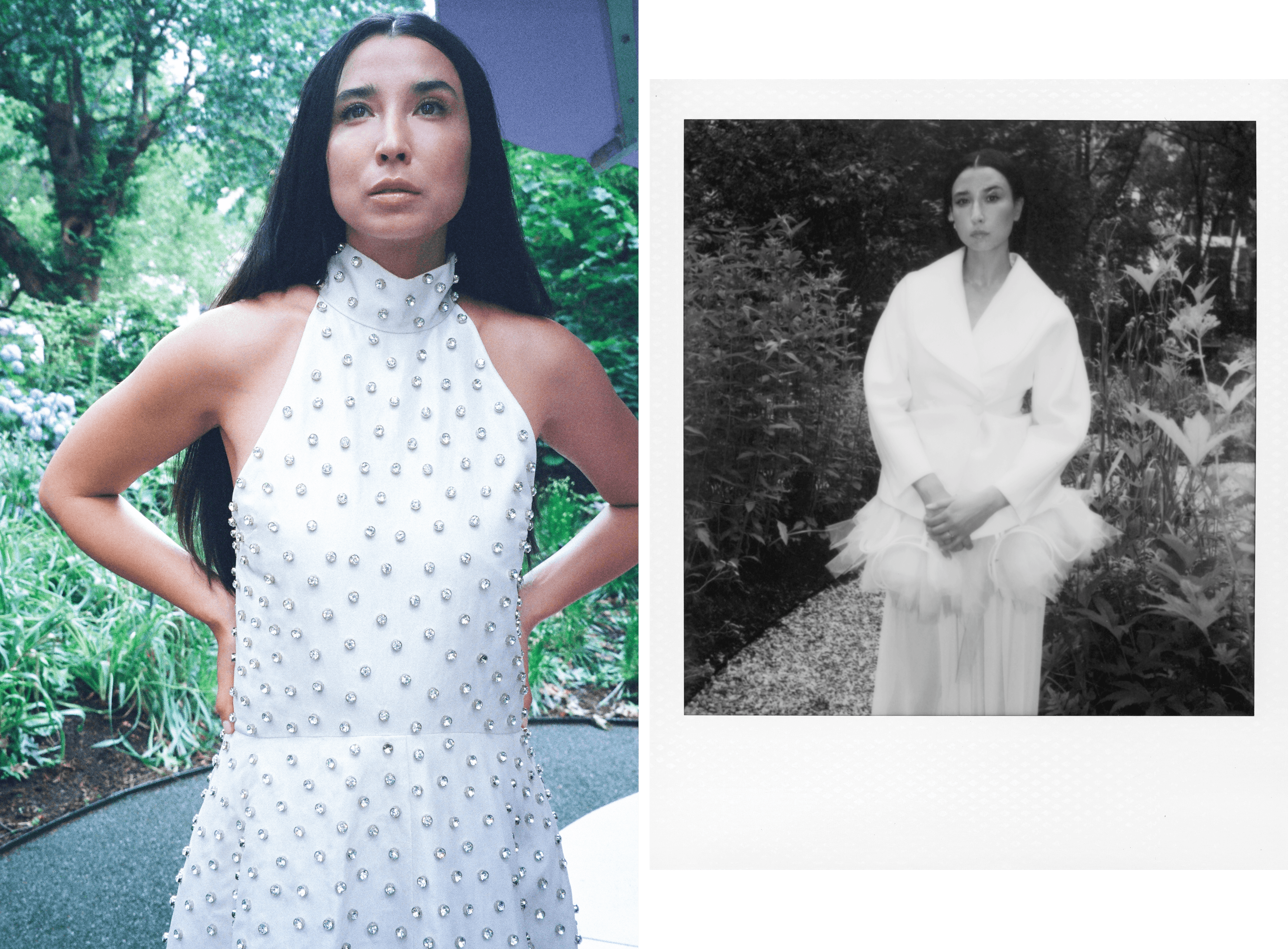 LEFT: DRESS by ,Altuzarra. ,RIGHT: All CLOTHING by ,ASHLYN. ,All JEWELRY by, ISSHI.