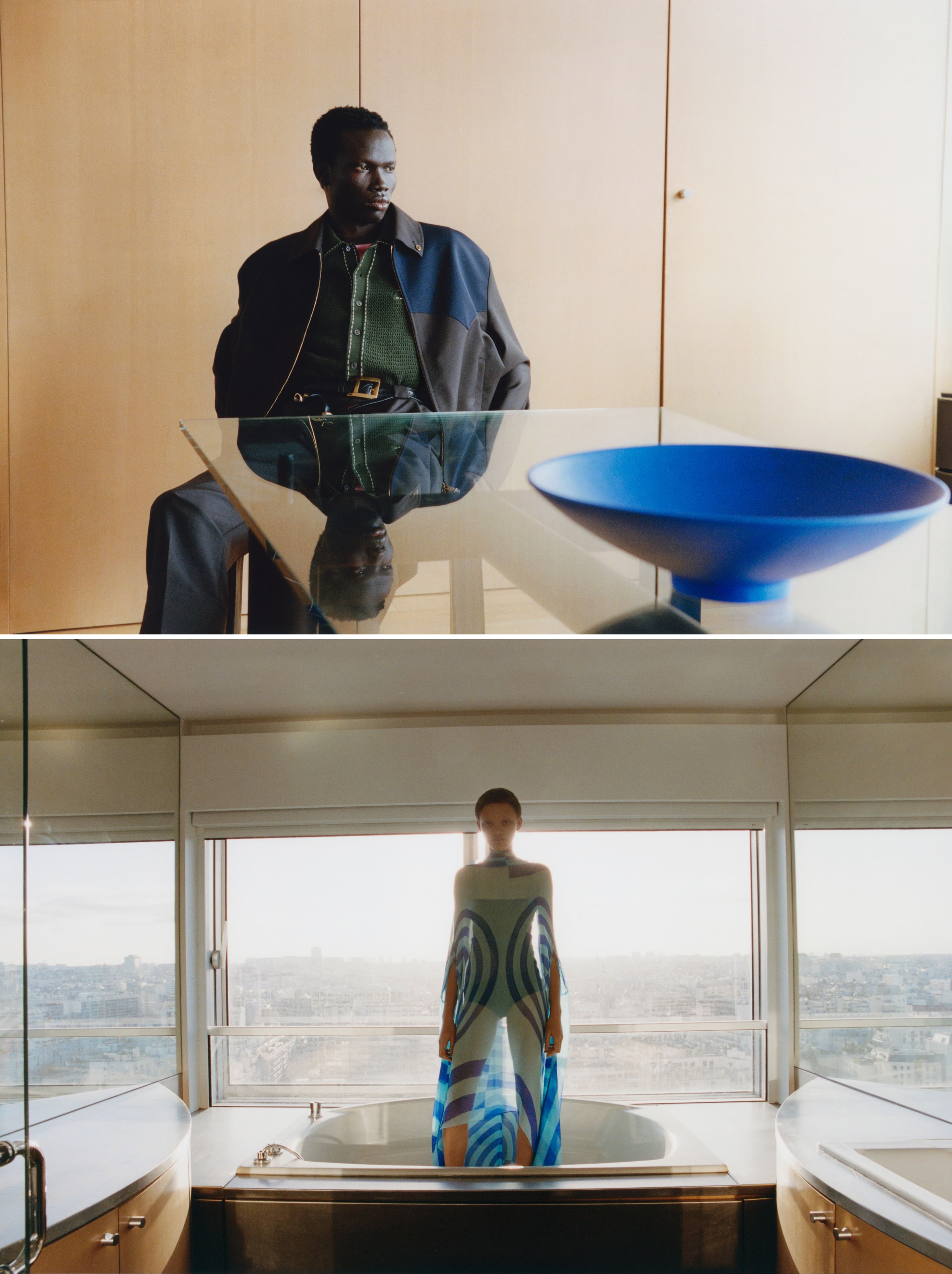 TOP: All CLOTHING and ACCESSORIES by Versace. BOTTOM: TOP by Dries Van Noten; BODYSUIT, stylist’s own.
