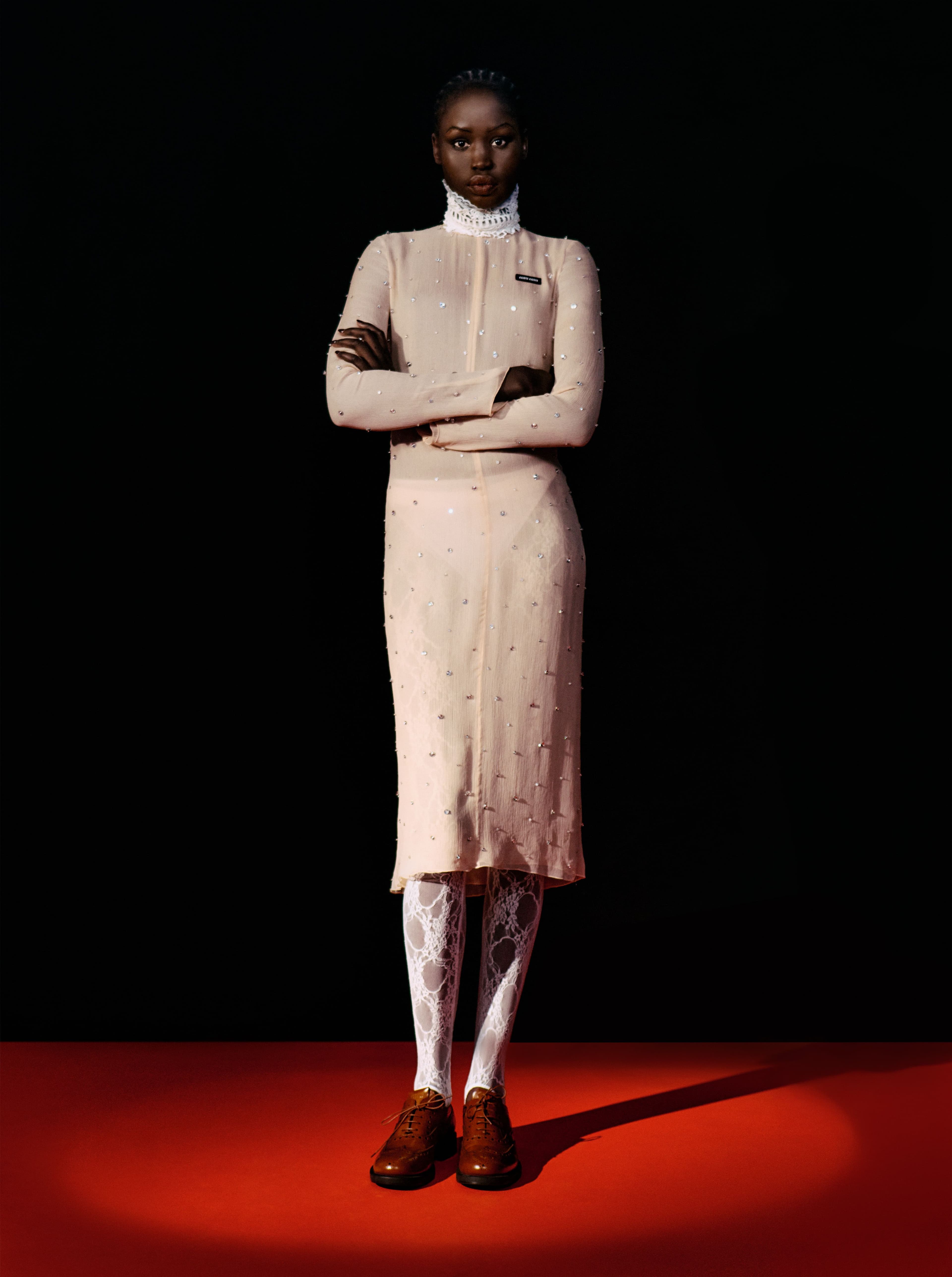 DRESS and SHOES by ,Miu Miu., TIGHTS by ,Falke.