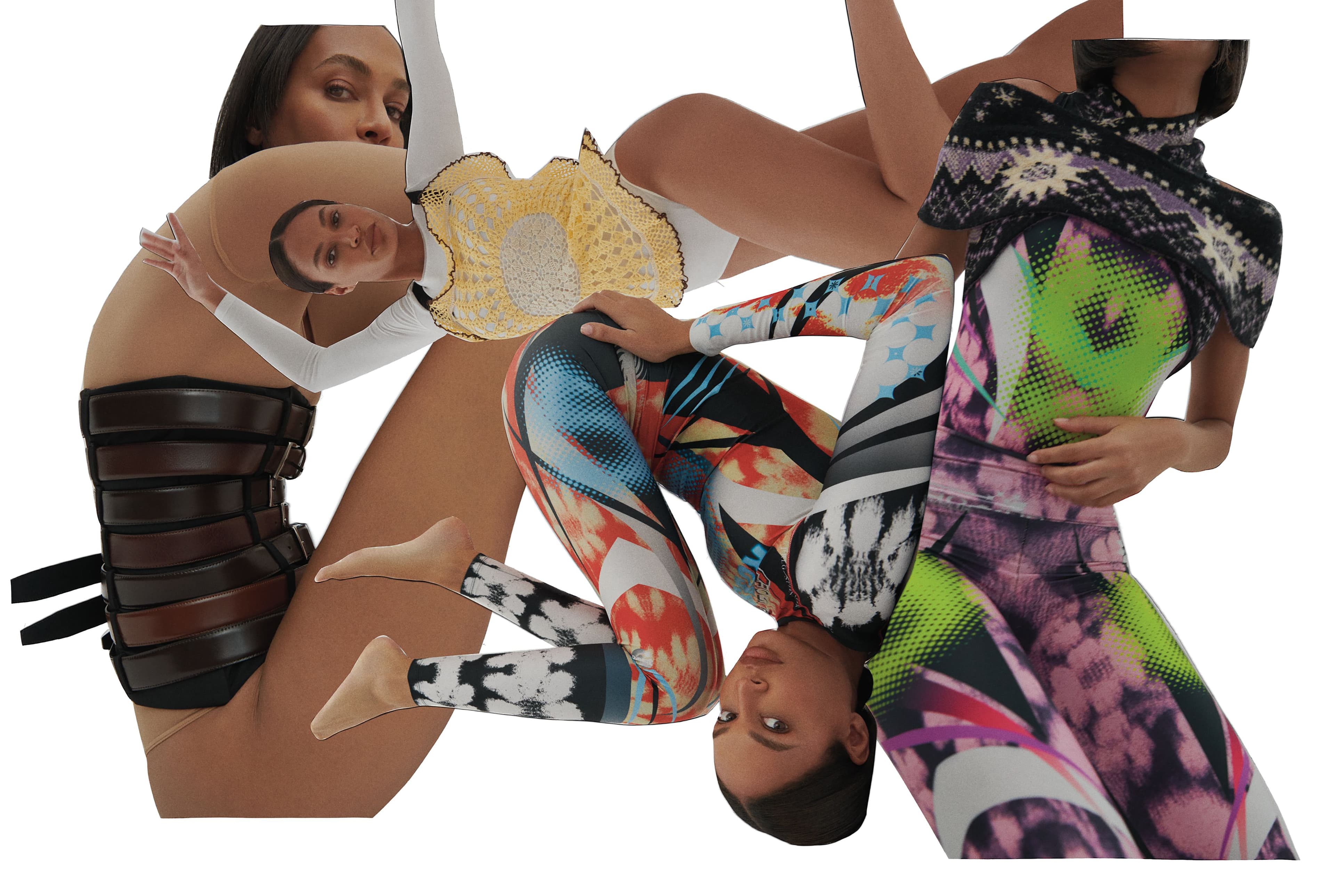 Clockwise from left: CORSET by ,Bettter.,  BODYSUIT by ,Wolford., TOP by ,Diotima., All CLOTHING by ,Paolina Russo., All CLOTHING by ,Paolina Russo.