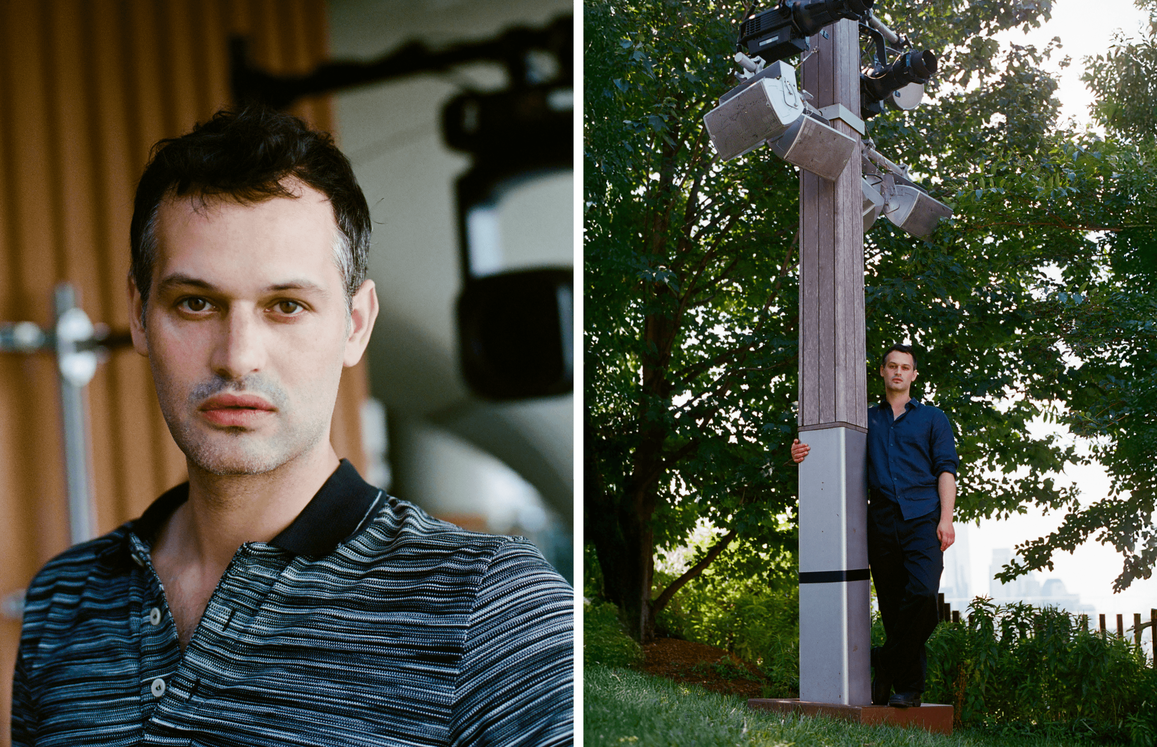 LEFT: TOP, Winokur’s own. RIGHT: SHIRT by ,Vilebrequin., PANTS by ,Maison Margiela.