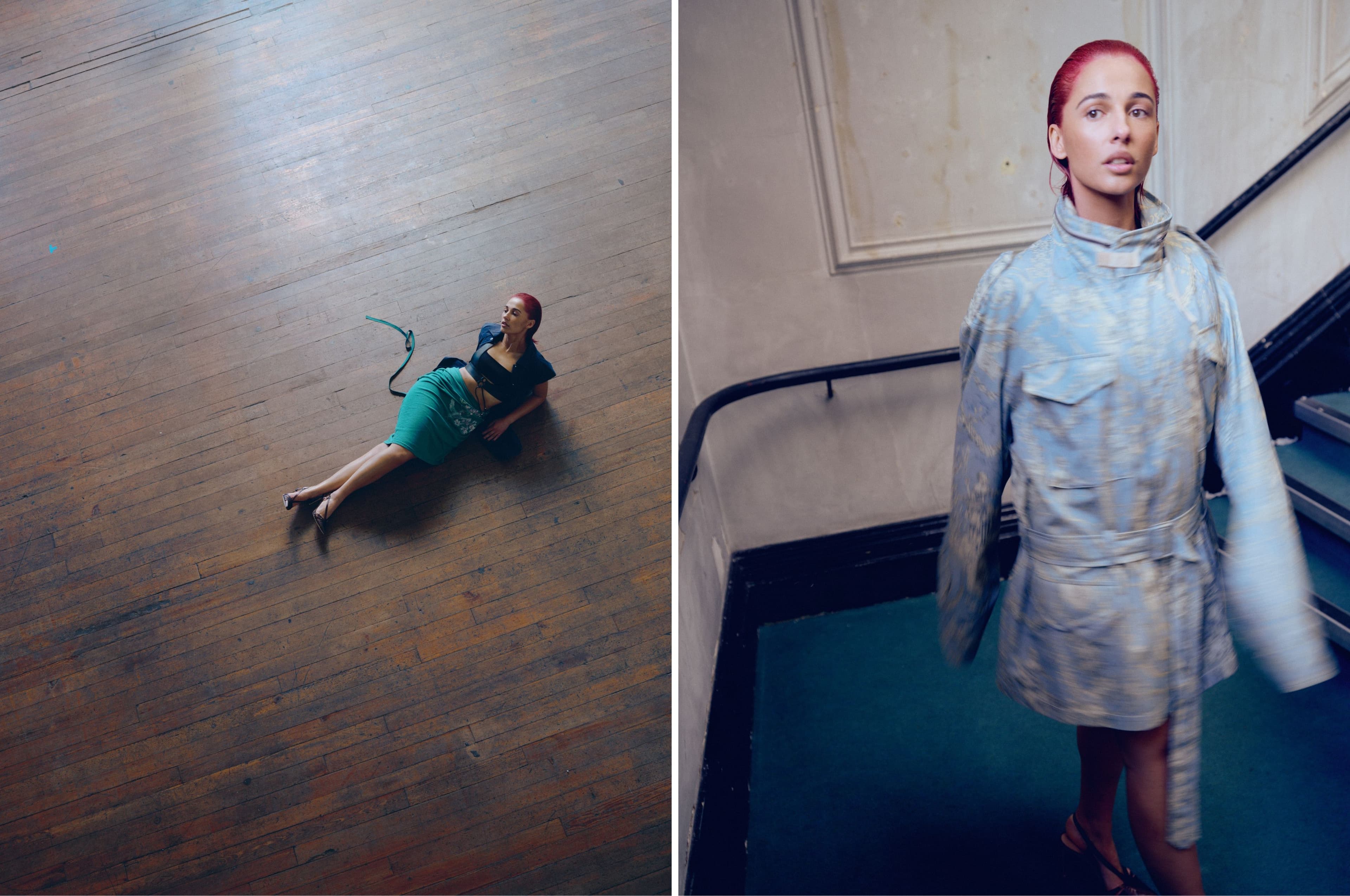 LEFT: SHIRT and TOP by Hermès; vintage SKIRT; SHOES by Malone Souliers. RIGHT: COAT by Vivienne Westwood; SHOES by Malone Souliers.