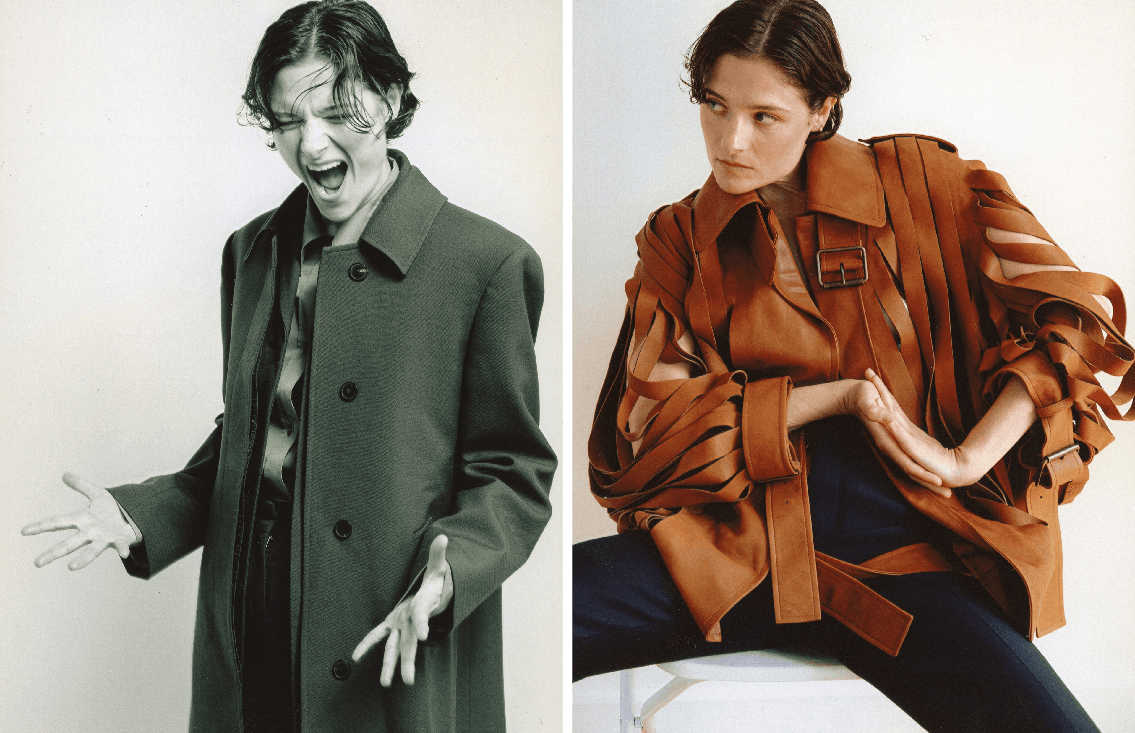 LEFT: All CLOTHING by ,Calvin Klein Collection. ,RIGHT: All CLOTHING by ,Loewe.