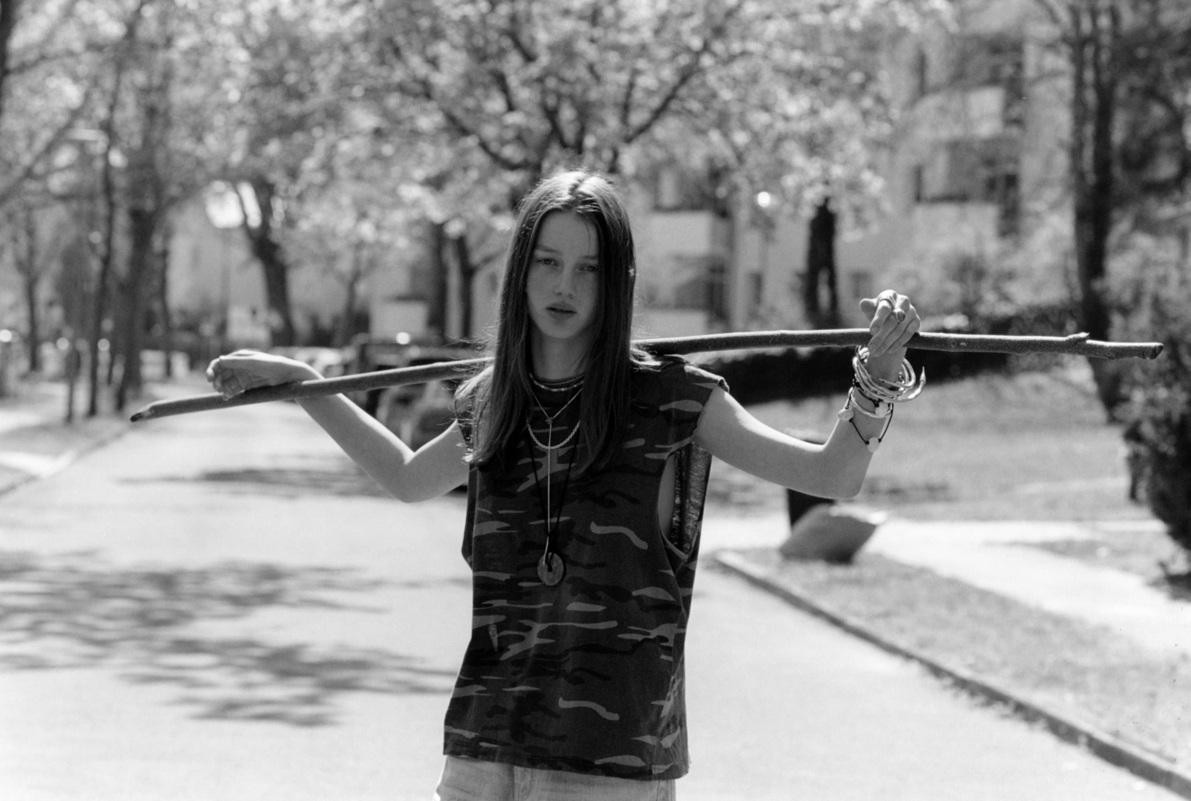 Vintage TOP; JEANS by Haikure; EAR CUFF by Mussels and Muscles; NECKLACES by Johanna Gauder, Mussels and Muscles, and PRUM; BRACELETS by PRUM and stylist’s own; RINGS by Asereje
