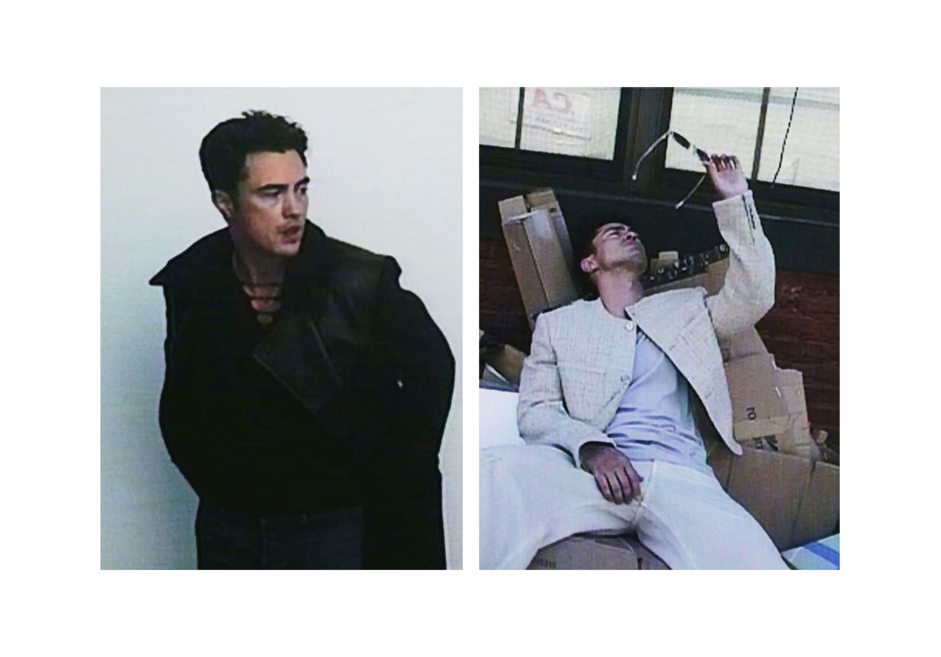 LEFT: COAT and TOP by Fendi; JEANS by Gucci. RIGHT: JACKET and PANTS by Louis Vuitton; TOP by Emporio Armani.