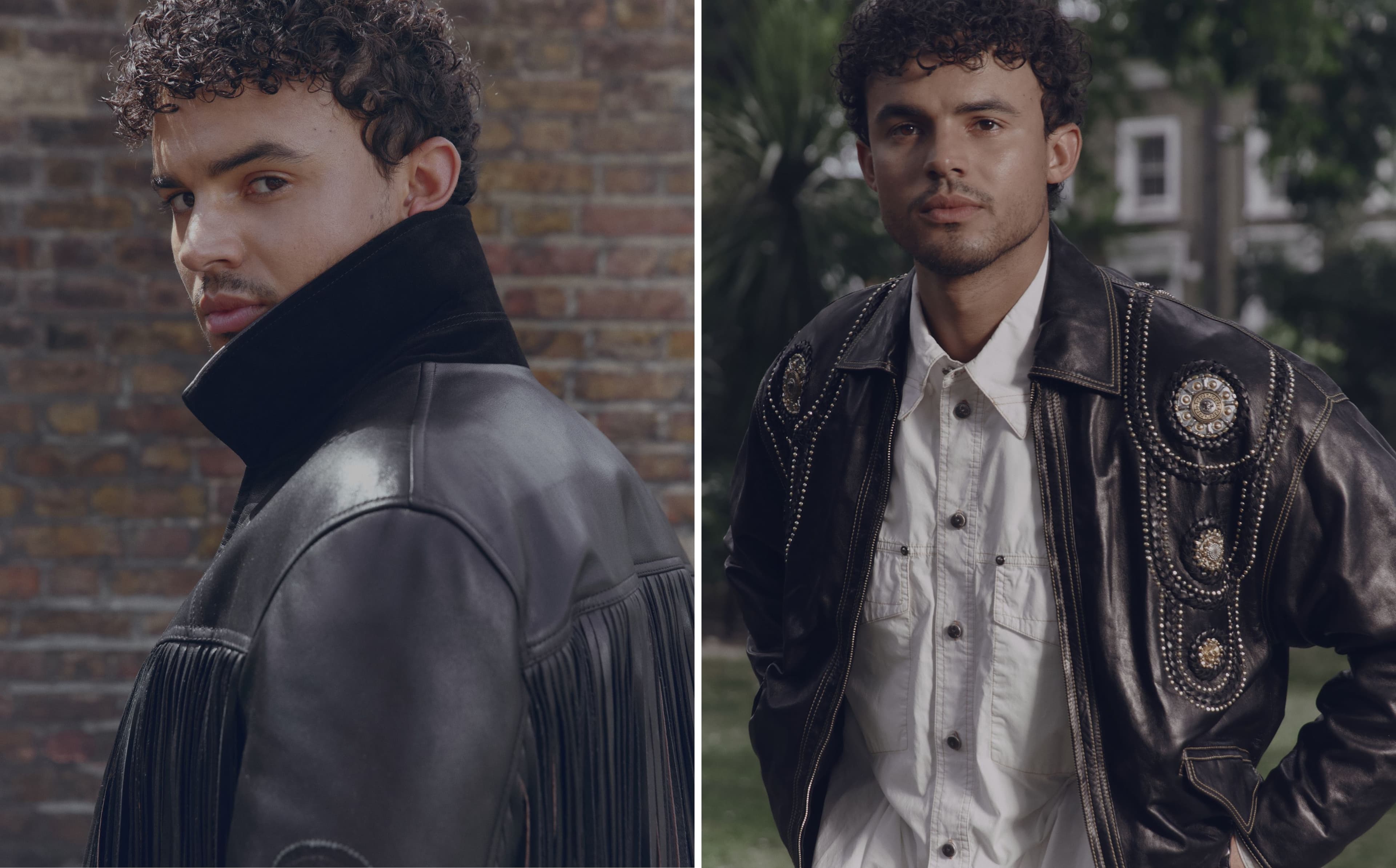 LEFT: JACKET by McQueen; RIGHT: All CLOTHING by Versace