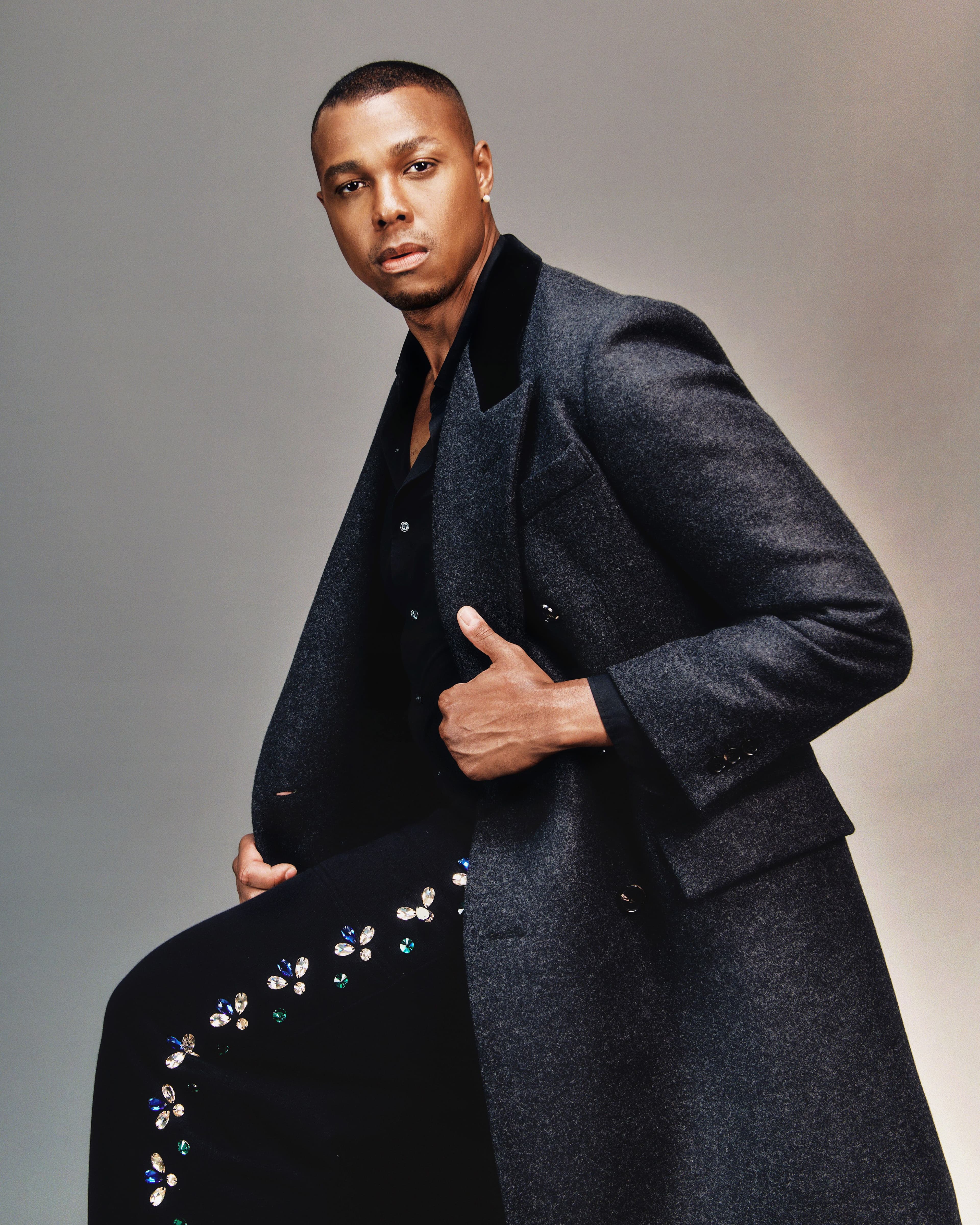 COAT, PANTS, and SHOES by ,Bode. ,SHIRT, stylist’s own.