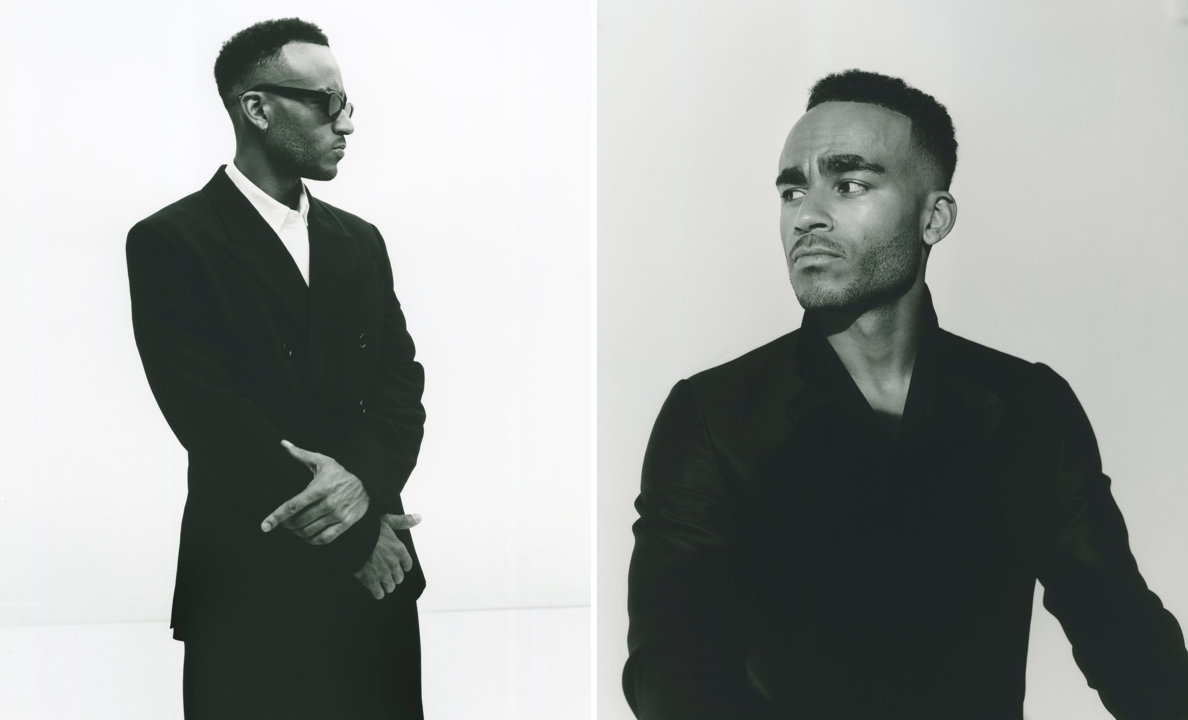 LEFT: All CLOTHING and SUNGLASSES by Ami Paris. RIGHT: JACKET by Hermès.