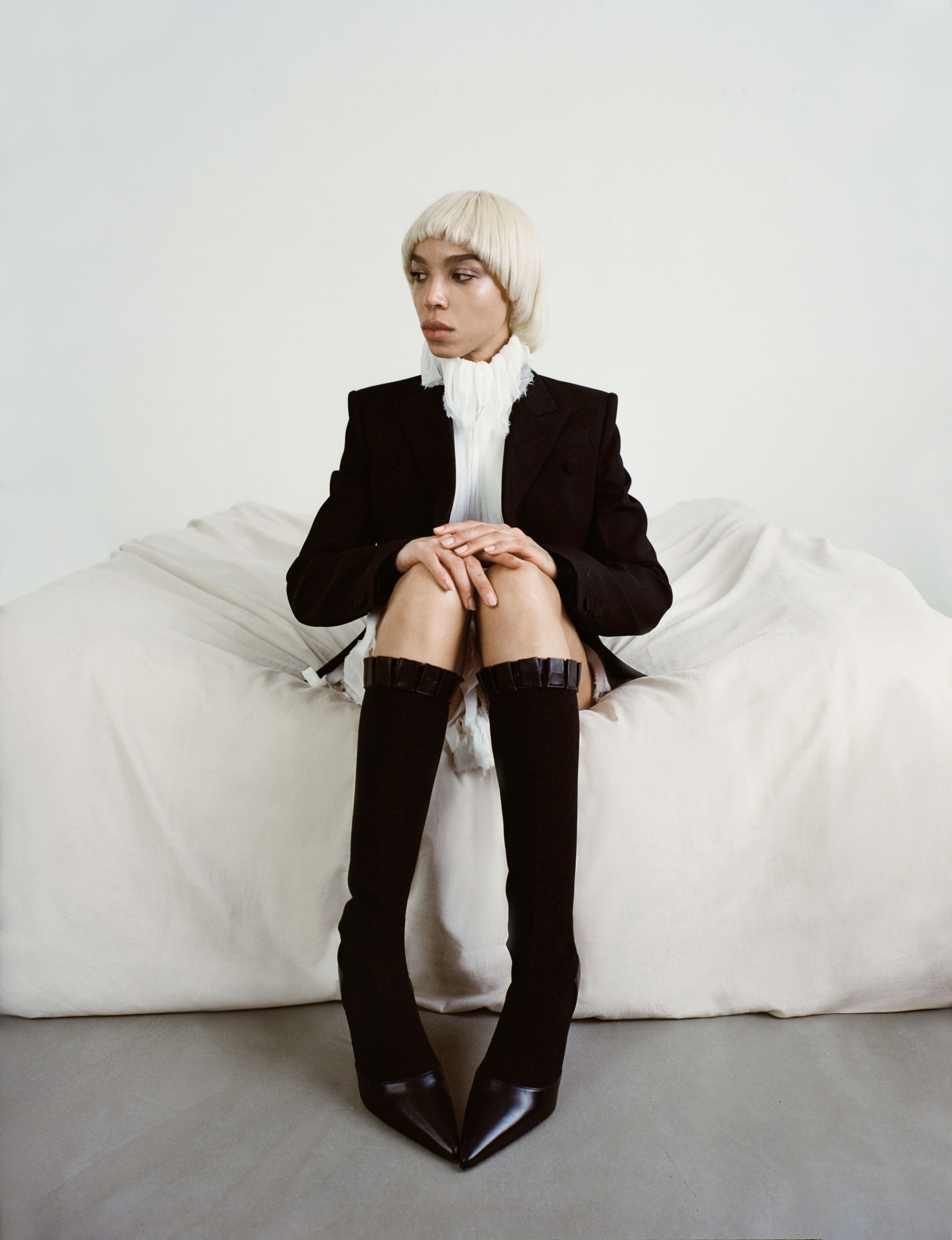 JACKET and SHIRT by McQueen; SHORTS by Cou Cou Intimates; SHOES by Manolo Blahnik