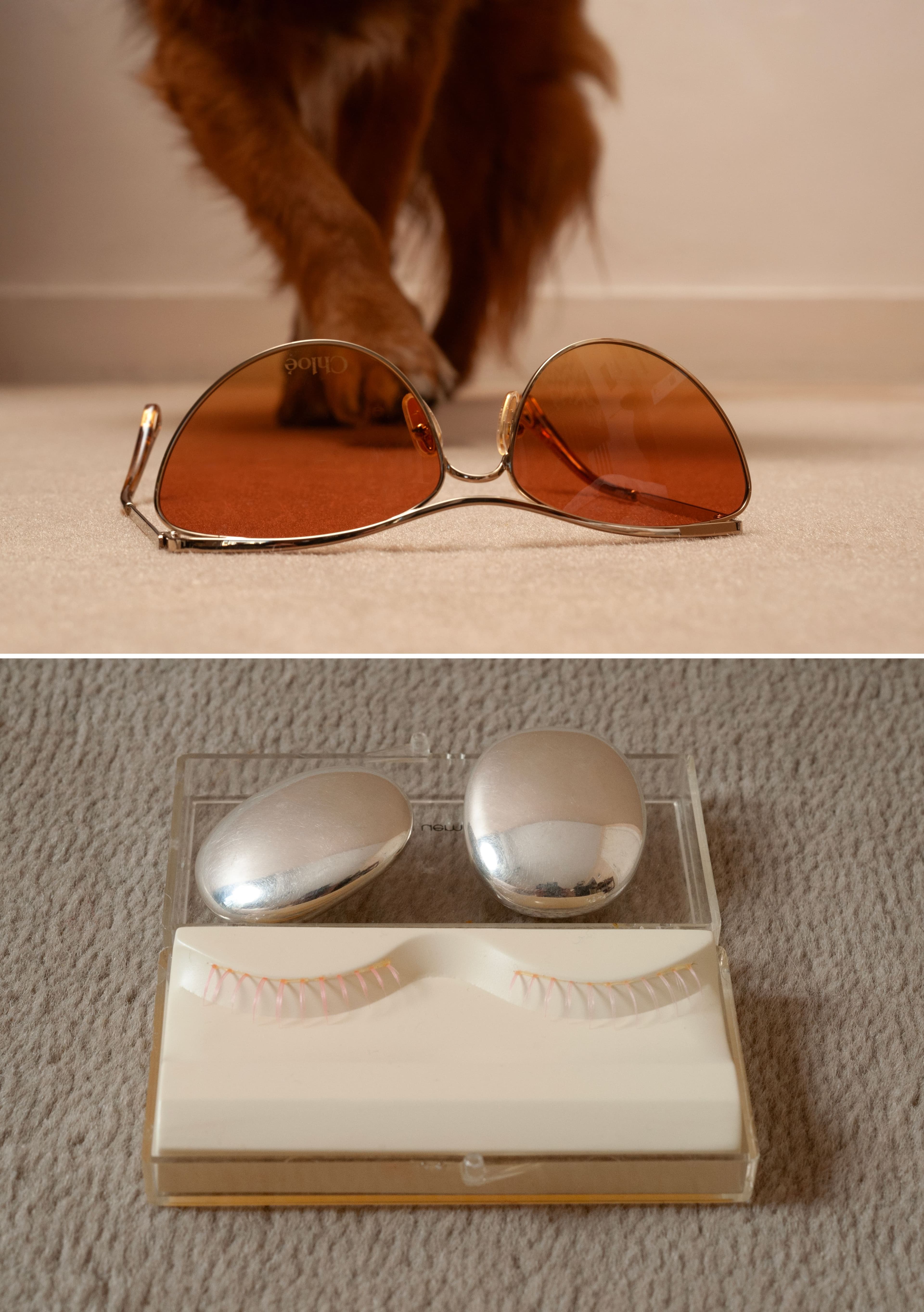 TOP: SUNGLASSES by Chloé. BOTTOM: EARRINGS by Camille Surault.