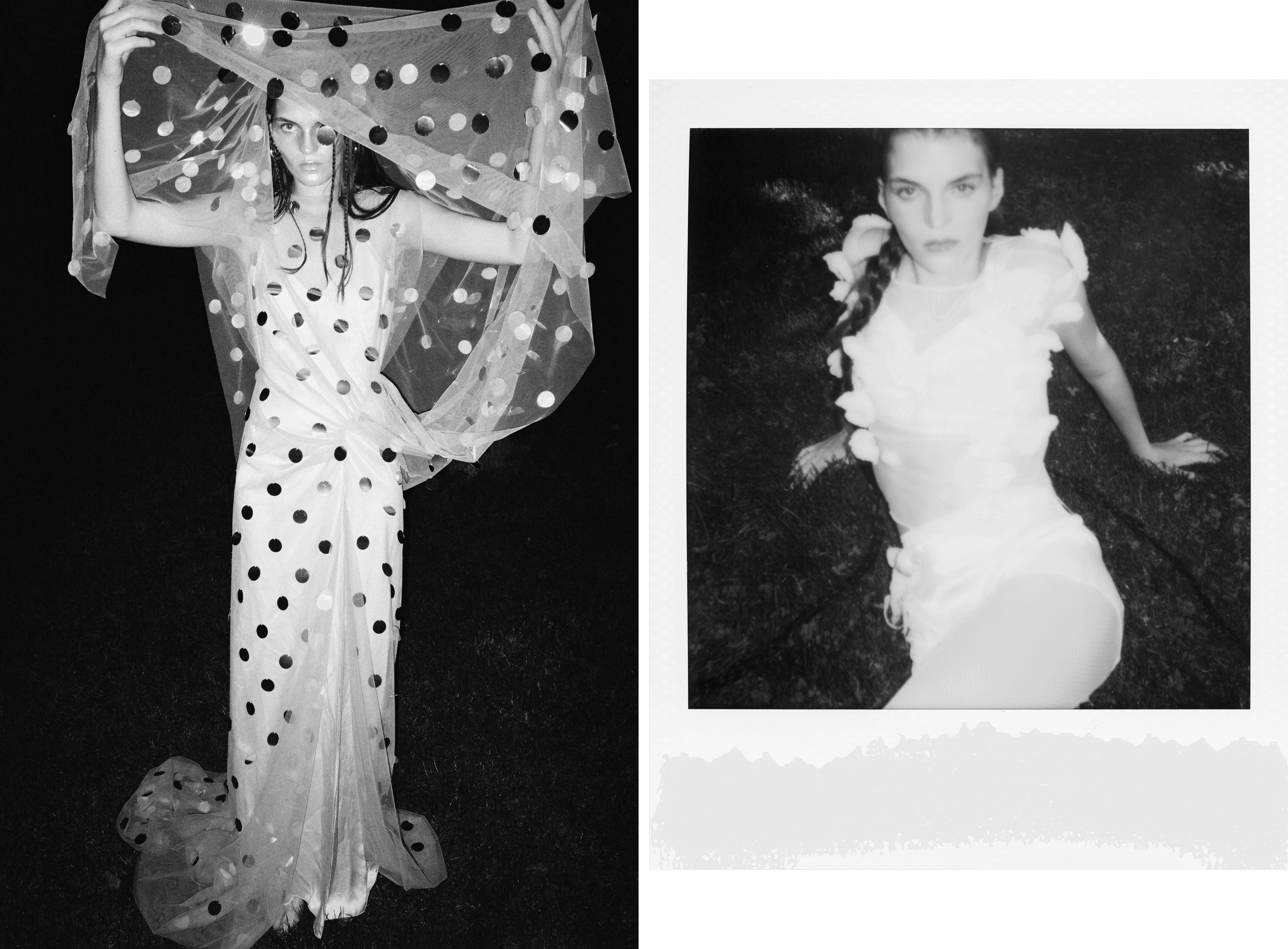 LEFT: DRESS by ,David Koma., SHOES by ,Altuzarra., RIGHT: TOP by ,Collina Strada., SHORTS by ,Contessa Mills. ,TIGHTS by ,Calzedonia. ,BELT by ,Isshī.