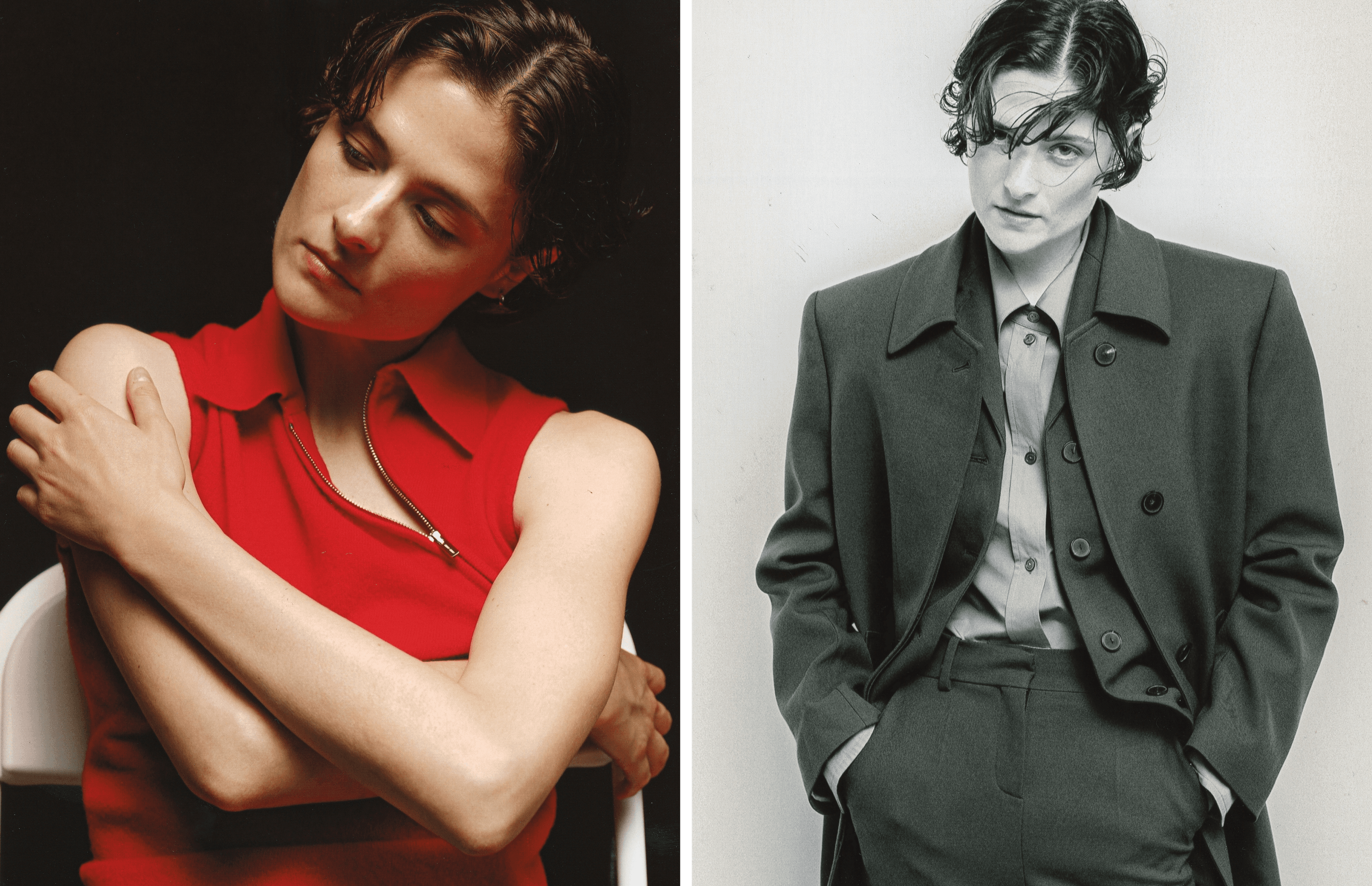 LEFT: All CLOTHING by ,Miu Miu. ,RIGHT: All CLOTHING by ,Calvin Klein Collection.