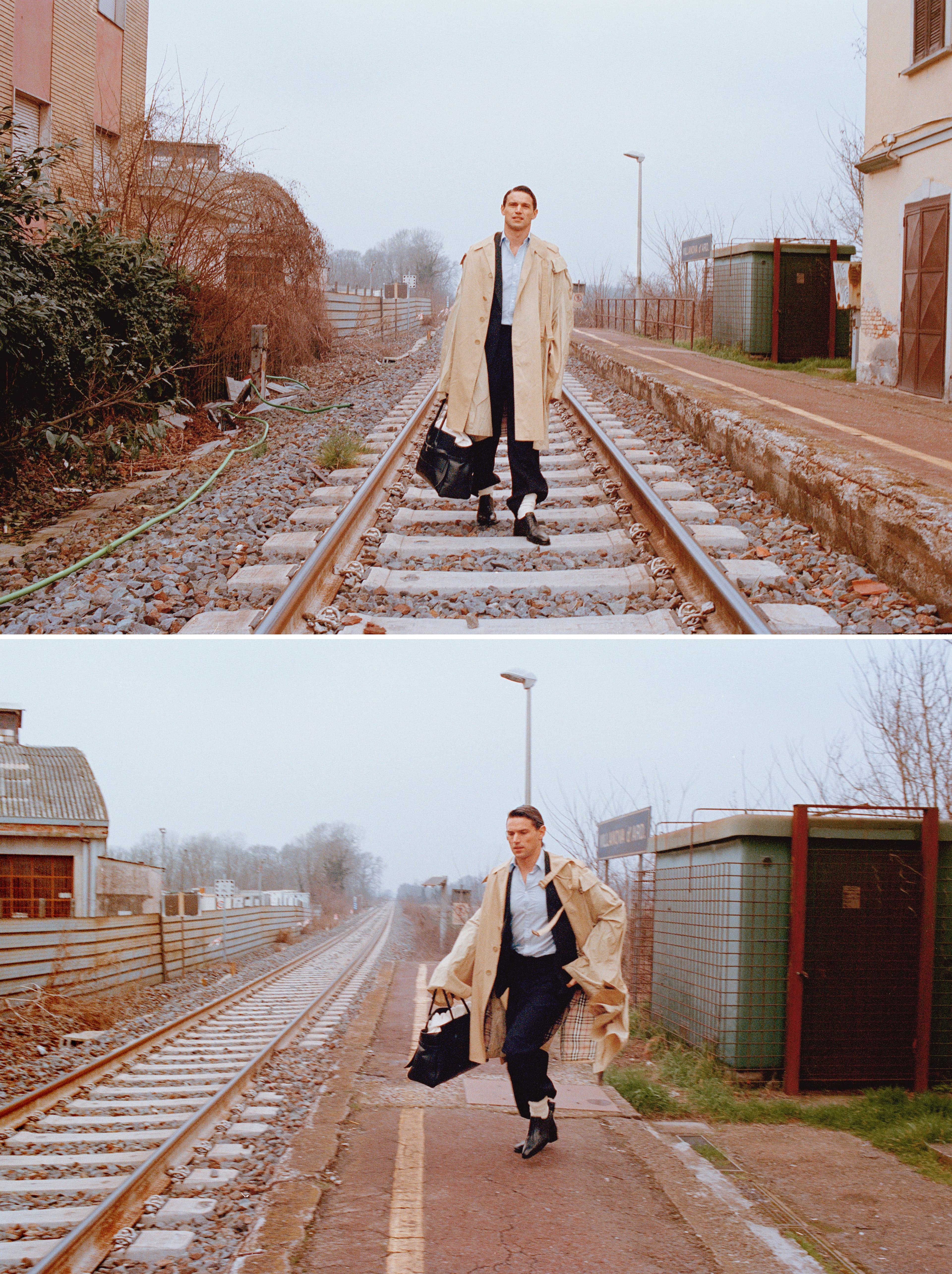 COAT by Lessico Familiare; JACKET, SHIRT, PANTS, and SHOES by Gucci; SOCKS and BAG by The Archivio