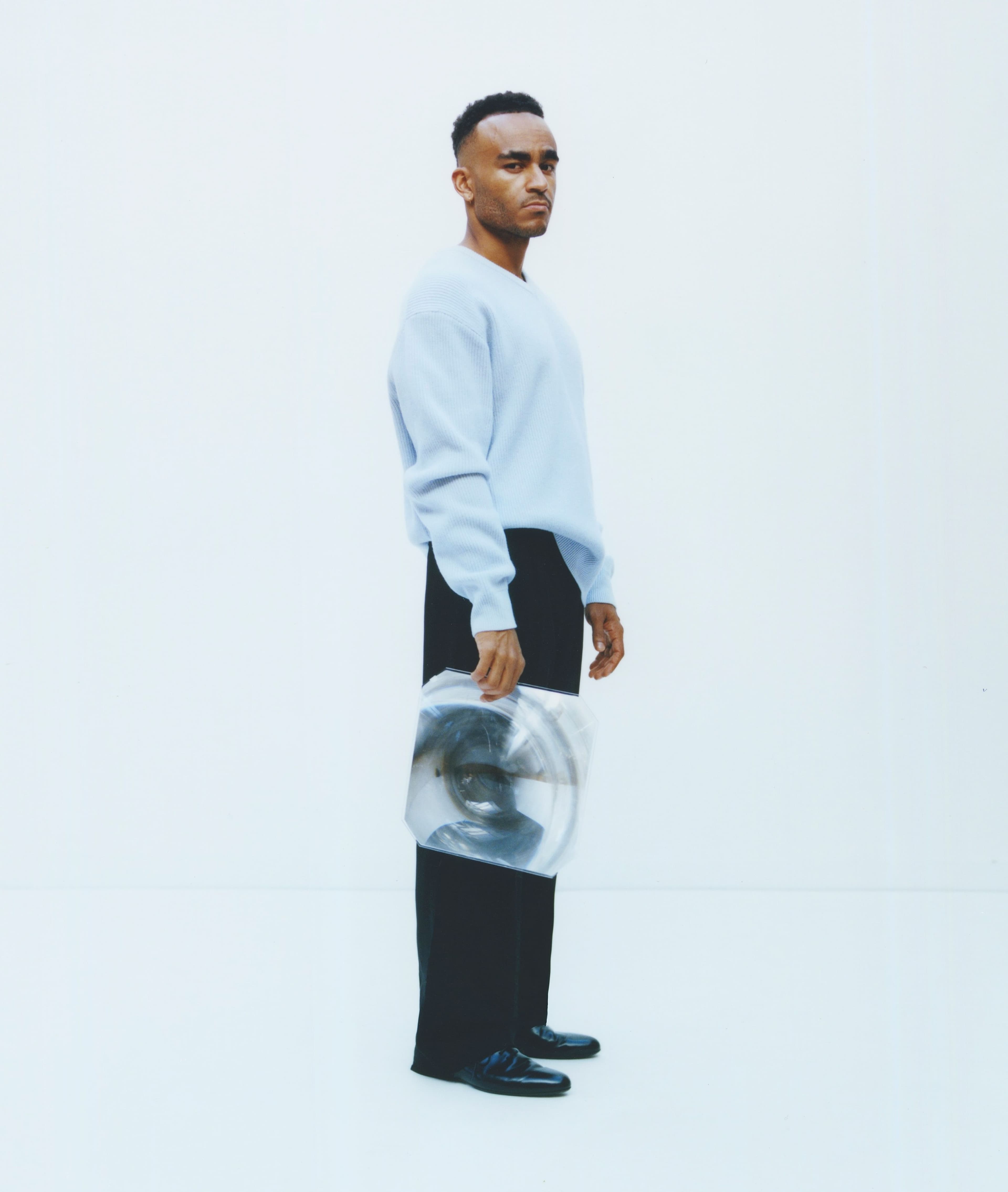 SWEATER by Solid Homme; PANTS by McQueen; SHOES by Dries Van Noten