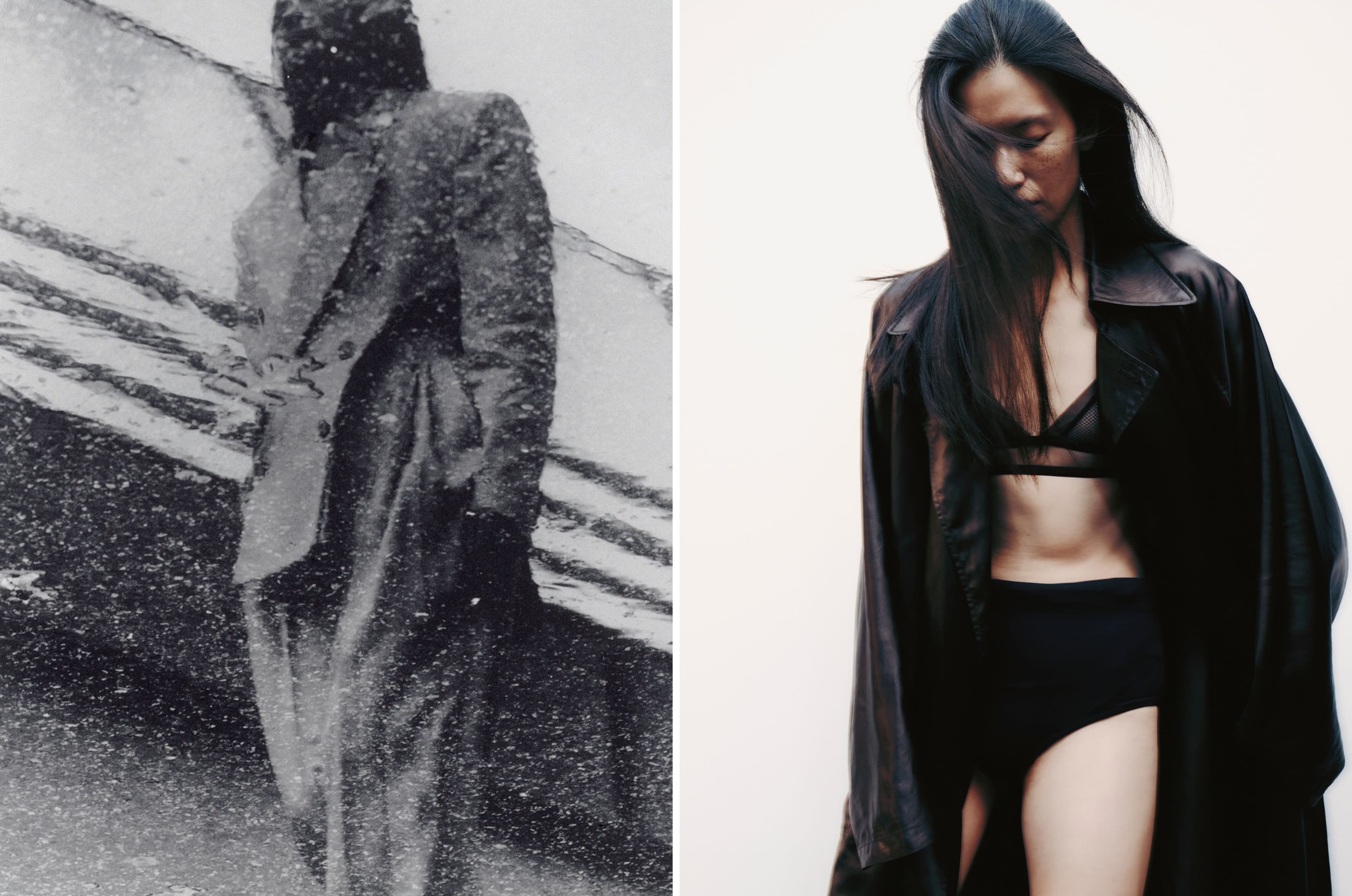 LEFT: All CLOTHING by Stella McCartney. RIGHT: JACKET by Fforme; BRA by Araks; UNDERWEAR by Falke.