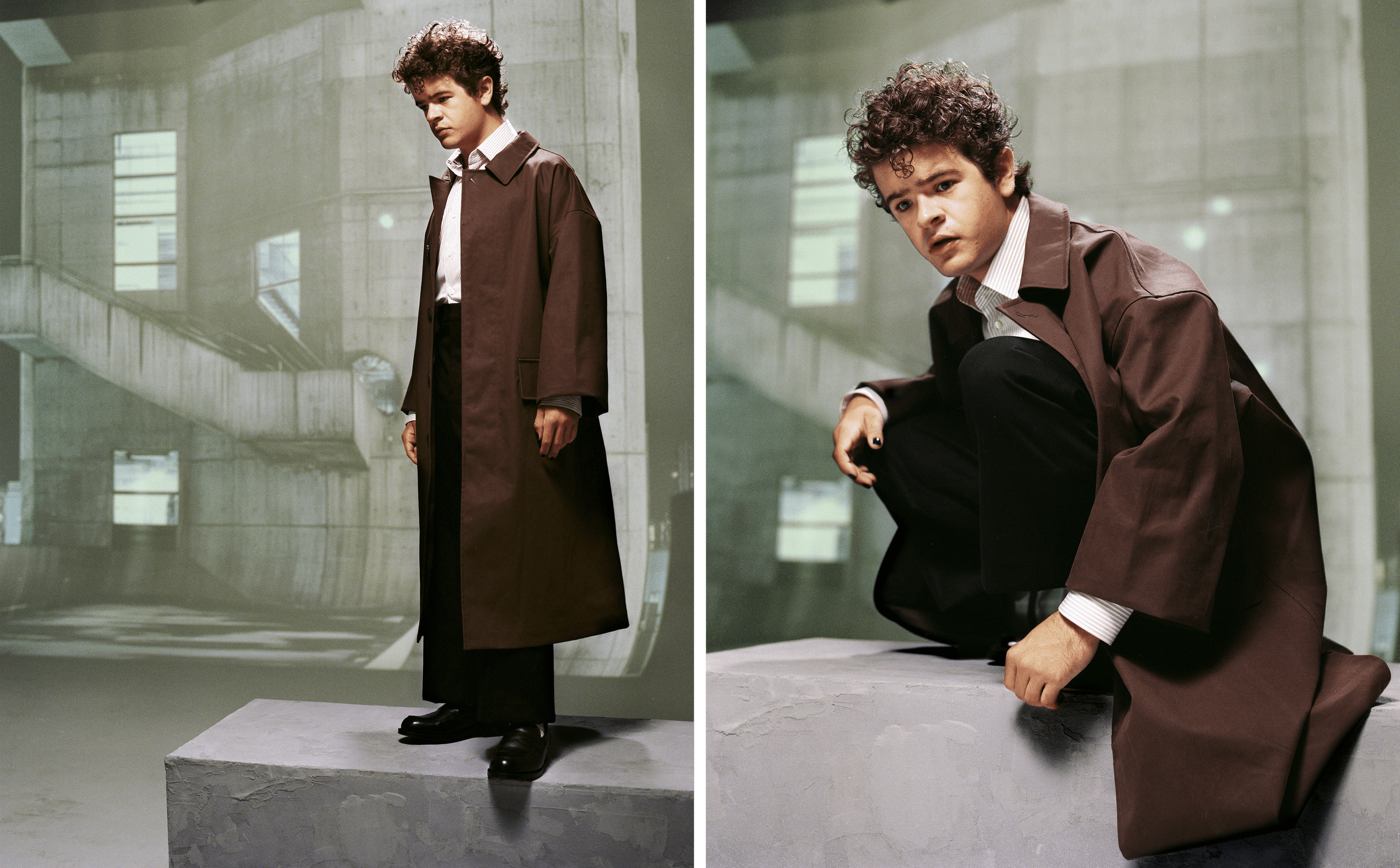 COAT by Todd Snyder. SHIRT by Canali. PANTS by Hermès. SOCKS by Falke. SHOES by Manolo Blahnik.