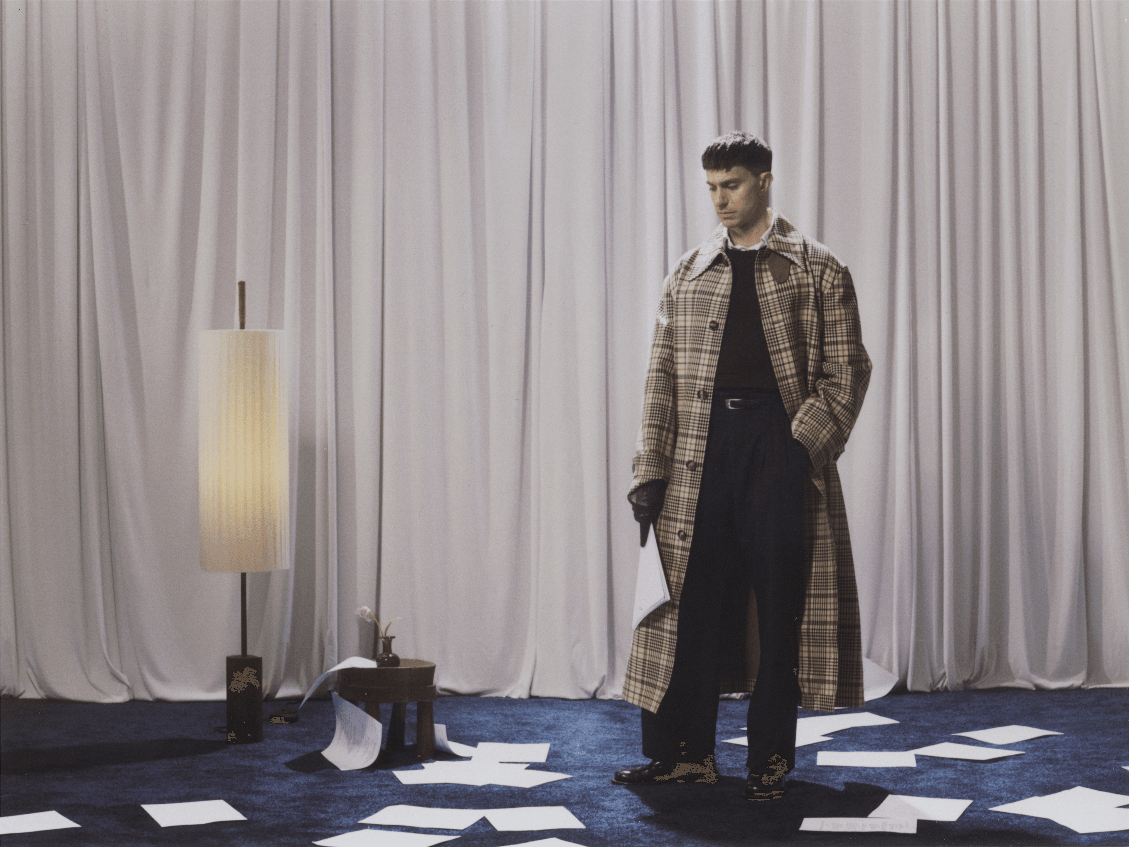 COAT by ,Ami Paris. ,SWEATER by ,Fendi. ,PANTS by ,Maryam Nassir Zadeh., SHIRT, GLOVES, BELT, and SHOES, stylist’s own.