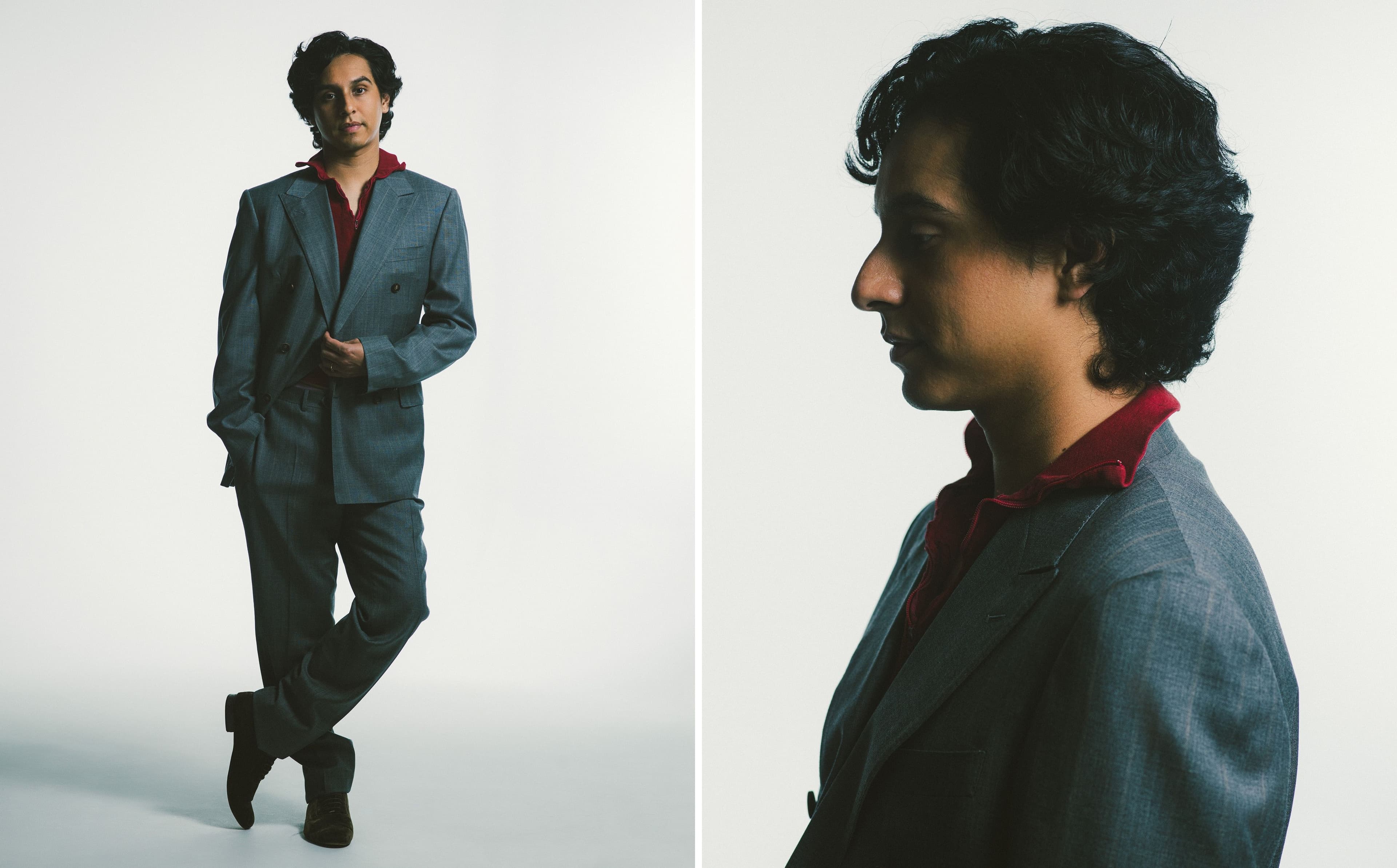 JACKET and PANTS by Canali; vintage SWEATER from The Society Archive; SHOES by Manolo Blahnik