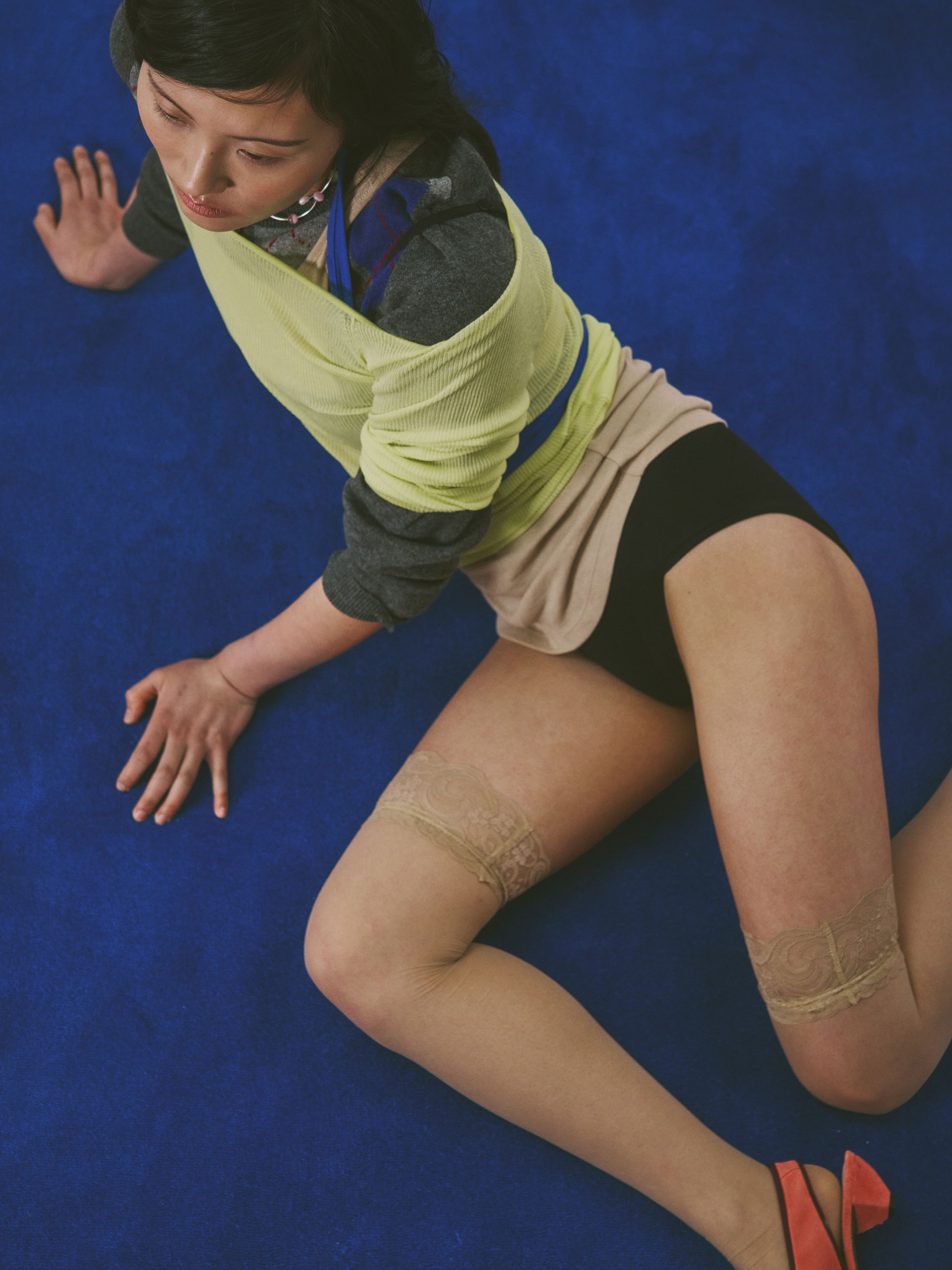 SWEATHER by Johnstons of Elgin; TOP and SHOES by Bimba Y Lola; all STOCKINGS throughout, stylist’s own; NECKLACES by Sandralexandra