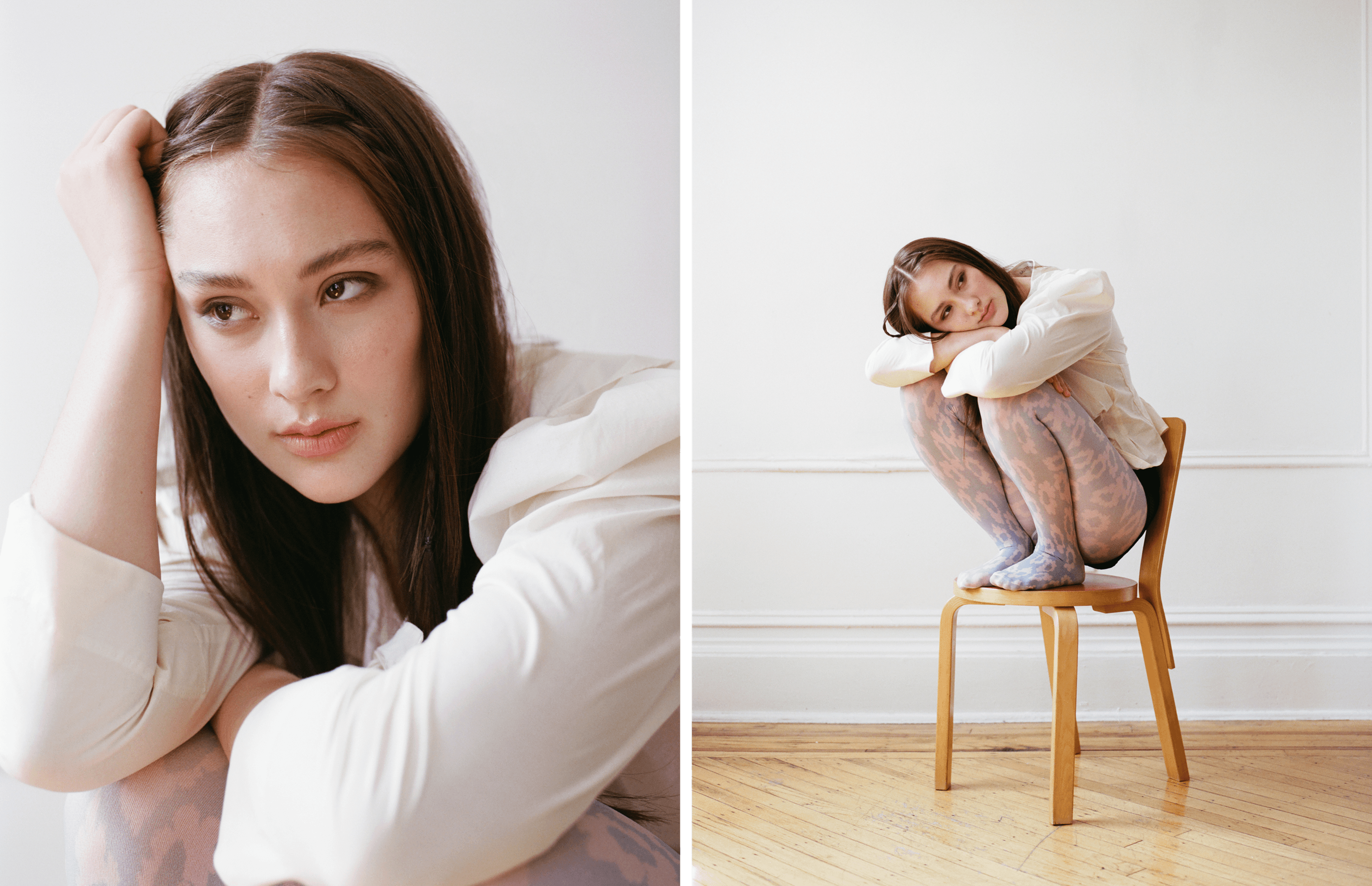 SHIRT by ,Salter House., SHORTS, stylist’s own. TIGHTS by ,Zepherina, from Café Forgot.