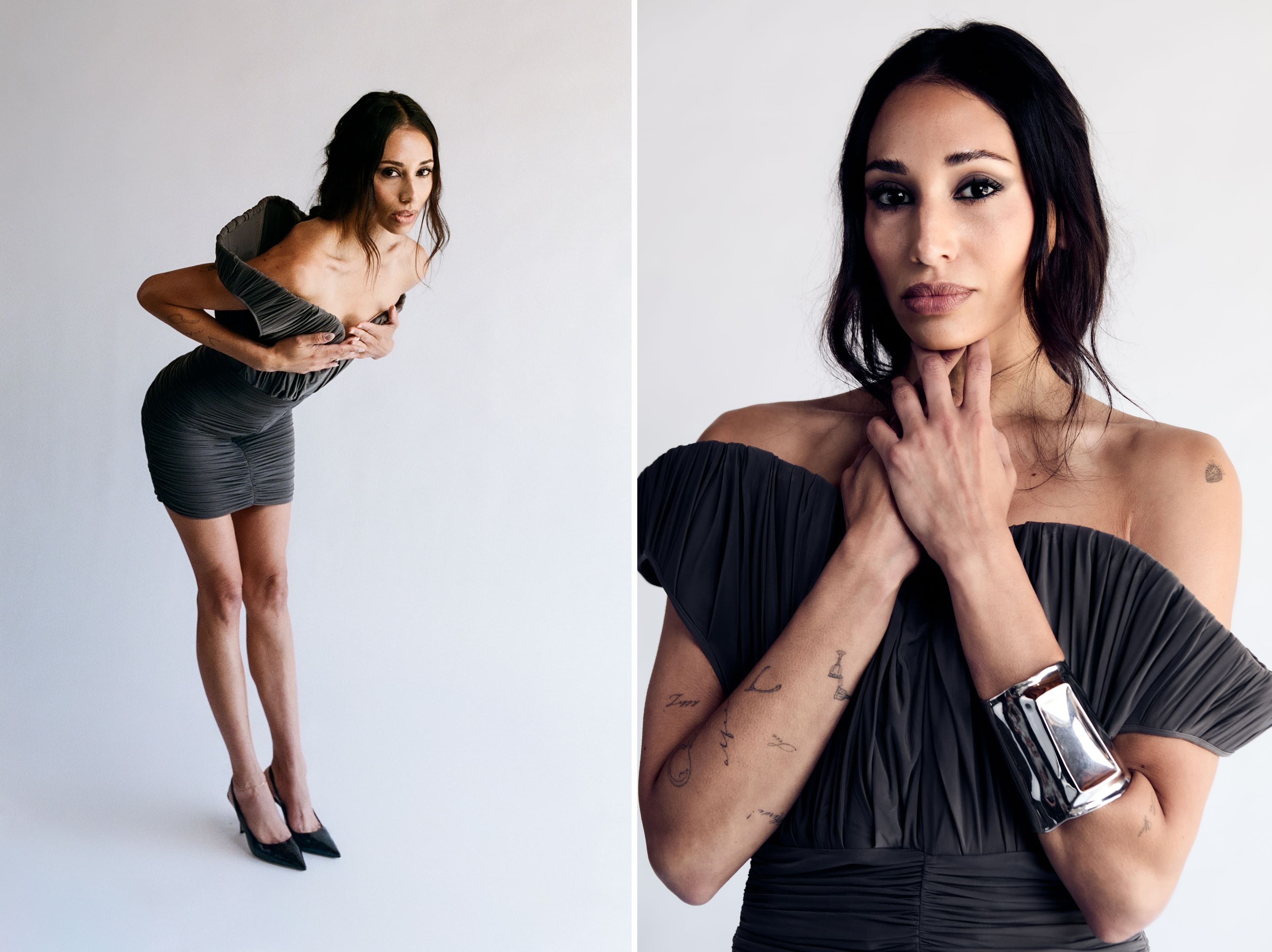 DRESS by Magda Butrym; SHOES by Jimmy Choo; CUFF by Alexis Bittar