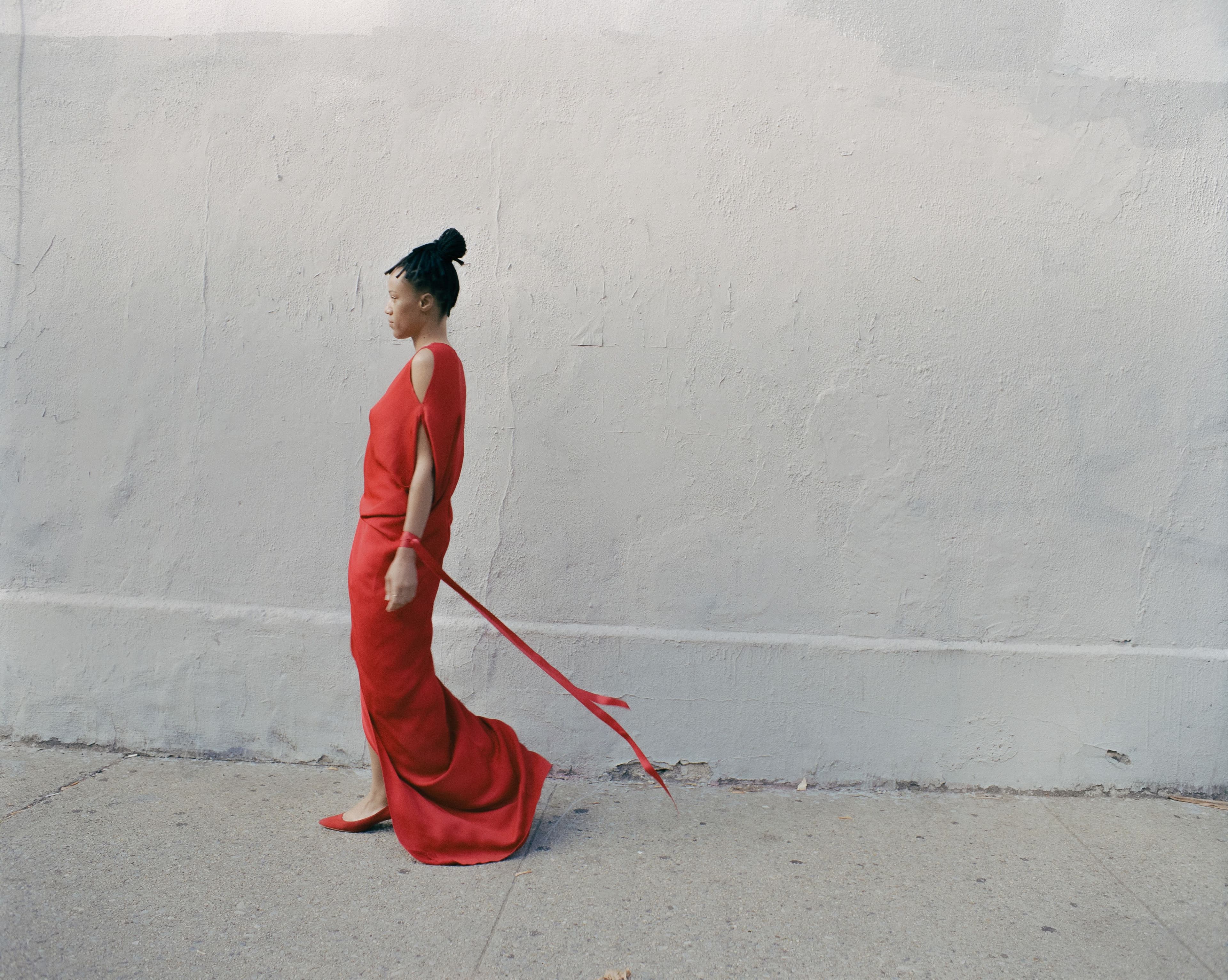 DRESS by ,Zero + Maria Cornejo. ,SHOES by ,Miu Miu.