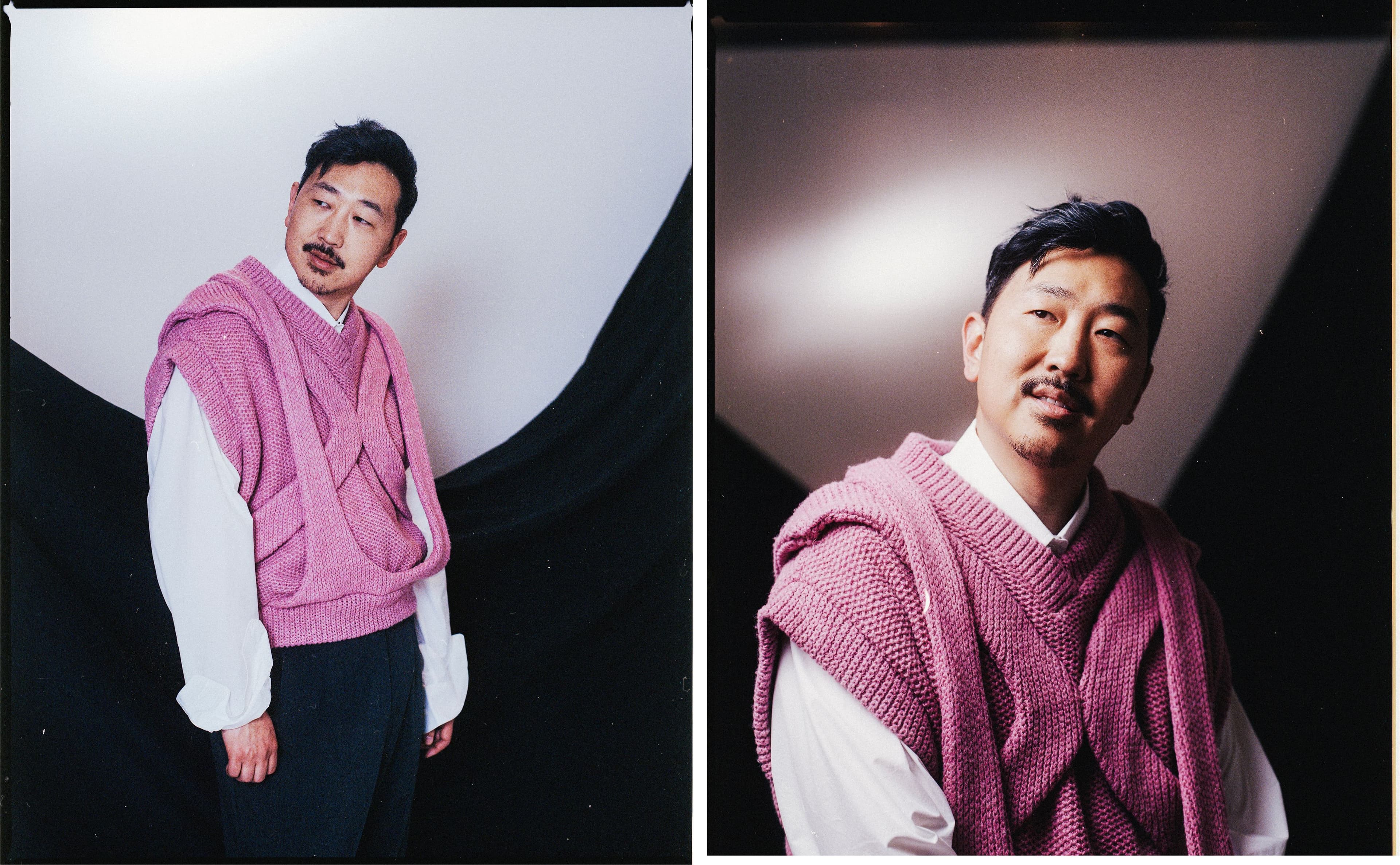 SWEATER by ,Clara Son. ,SHIRT by ,The Frankie Shop. ,Vintage PANTS, stylist’s own.
