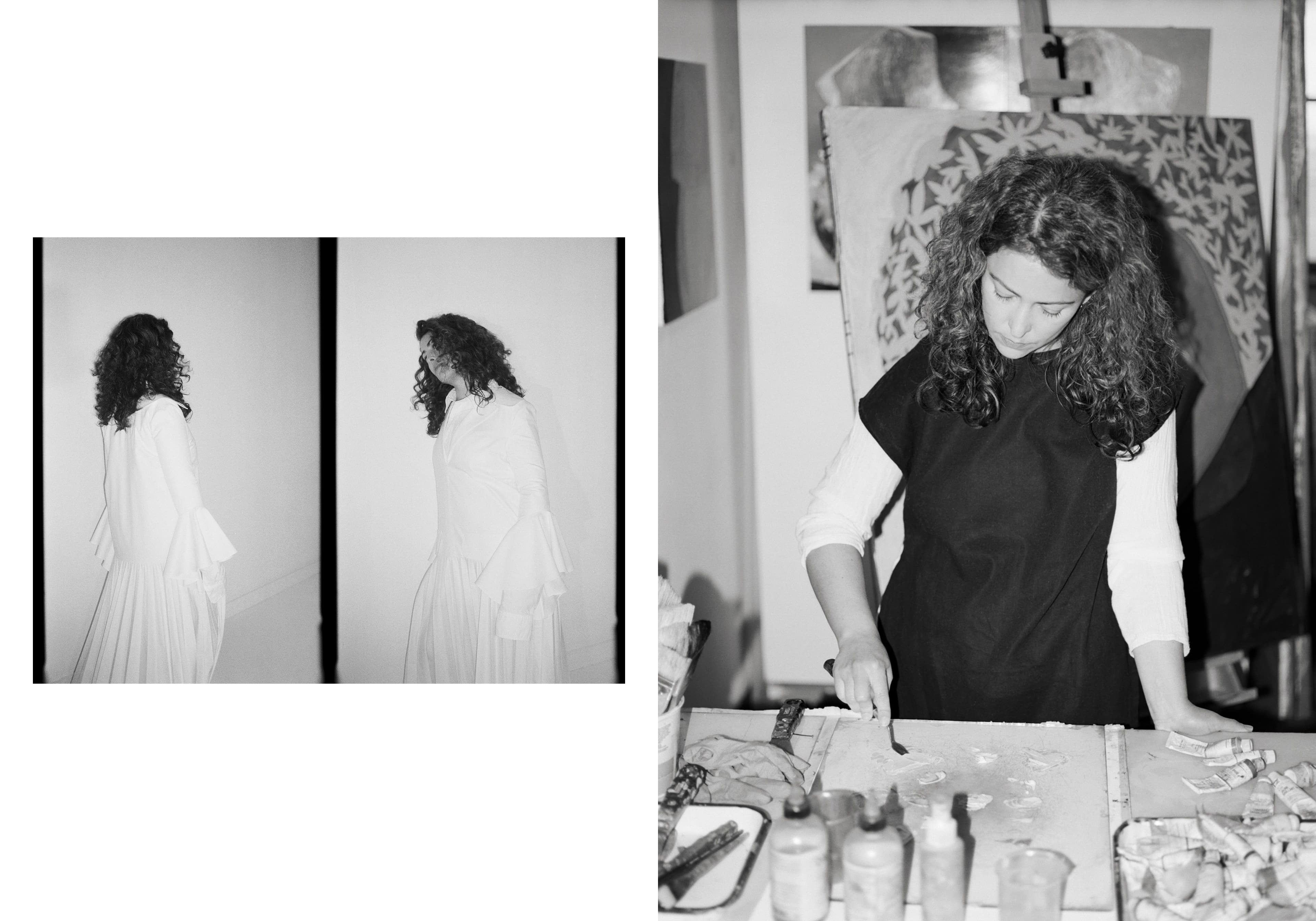 Left: Dress by Khaite. Right: All clothing, Garibay Raeke’s own.