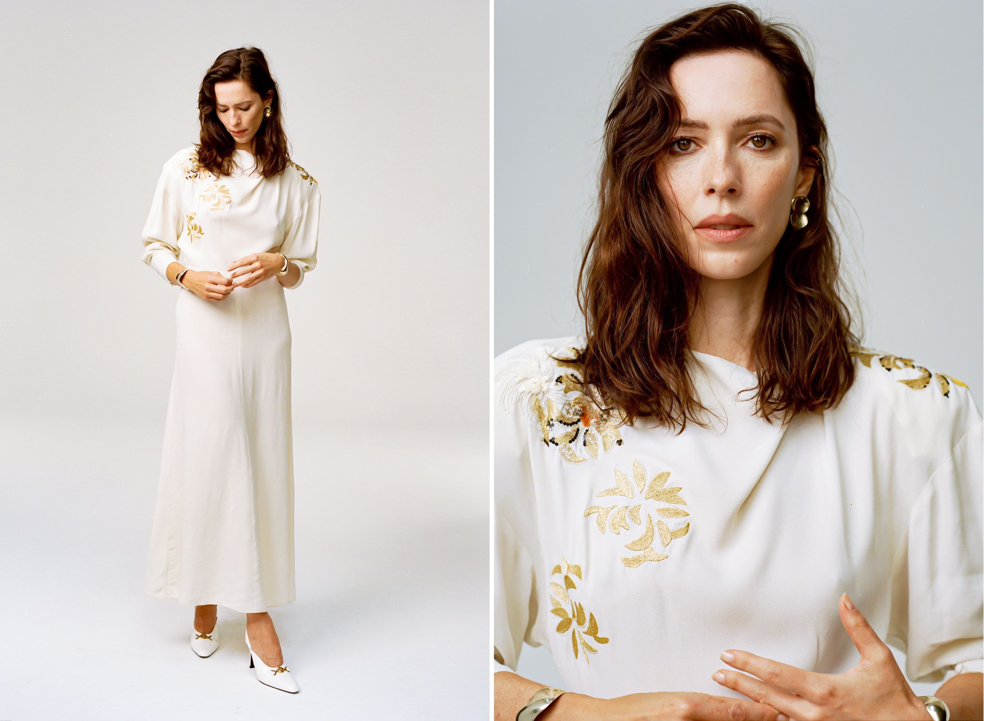 DRESS by Isabel Marant; SHOES by Versace; EARRINGS by Ariana Boussard-Reifel; BRACELET by Agmes
