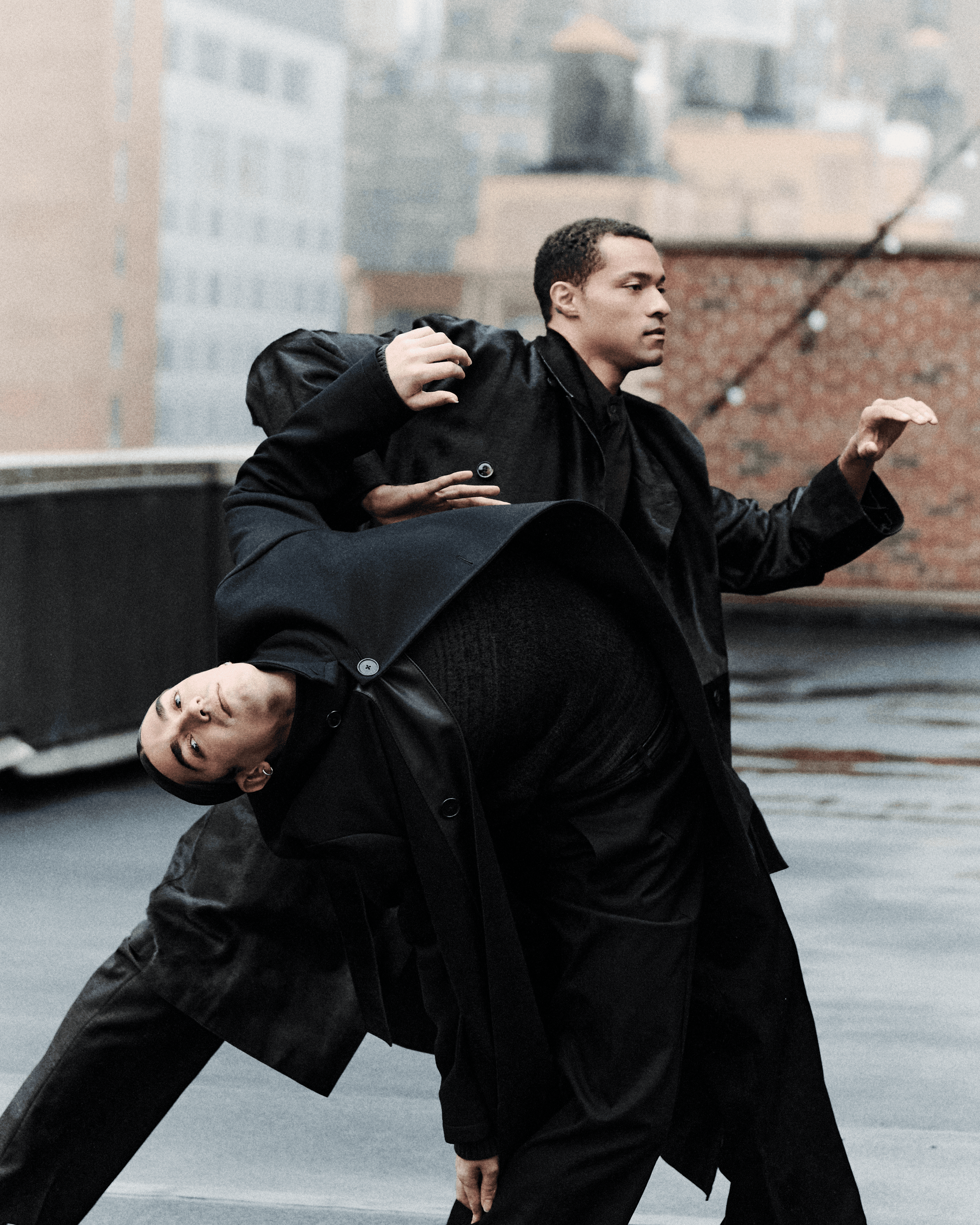 FROM TOP: Chamblee wears all CLOTHING by Emporio Armani. Gabriel wears all CLOTHING by Hermès.