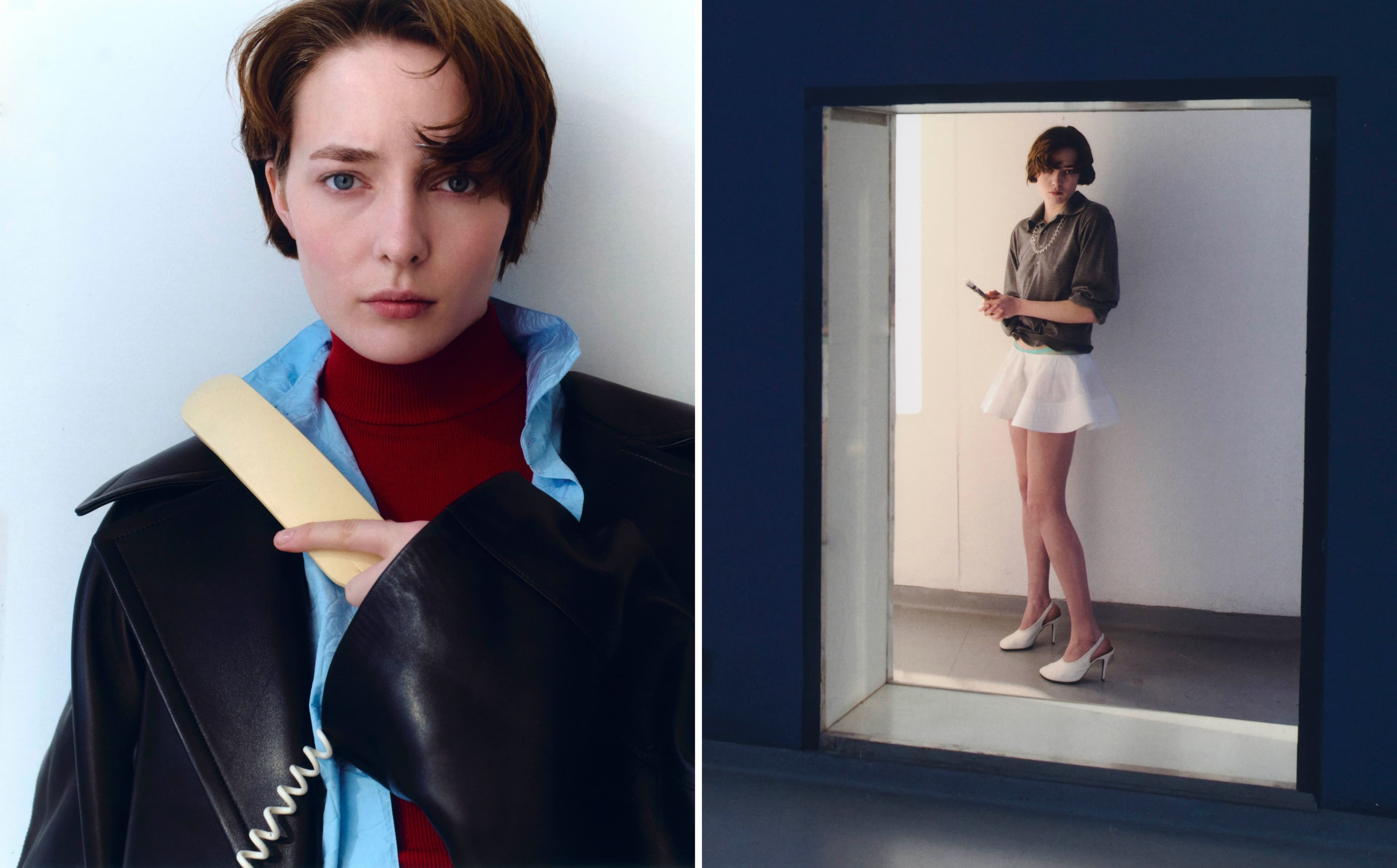 LEFT: All CLOTHING by Loewe. RIGHT: All CLOTHING and SHOES by Stella McCartney; UNDERWEAR by Fruity Booty; NECKLACE by Izabo.