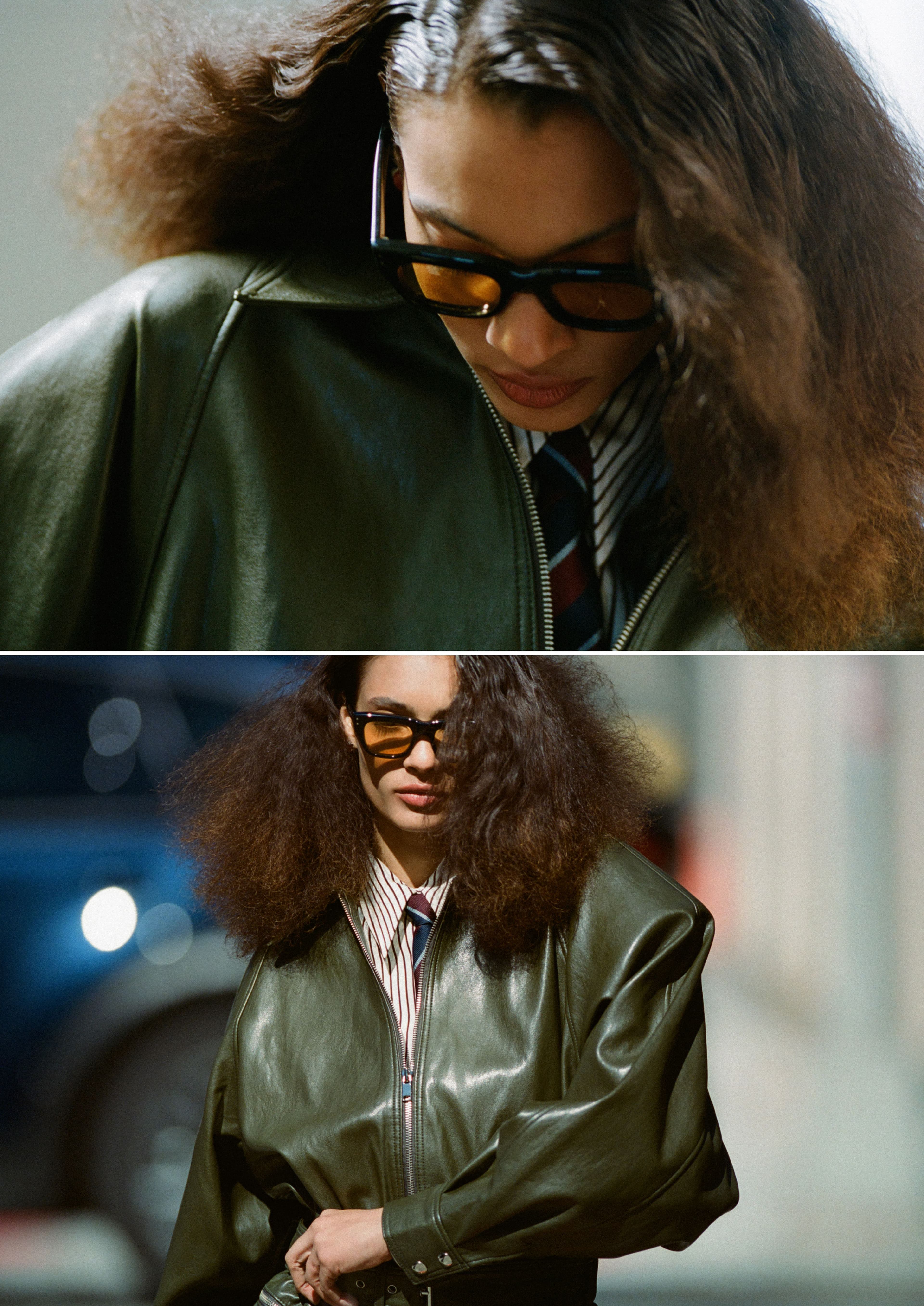 All CLOTHING and TIE, stylist’s own; SUNGLASSES by Gucci