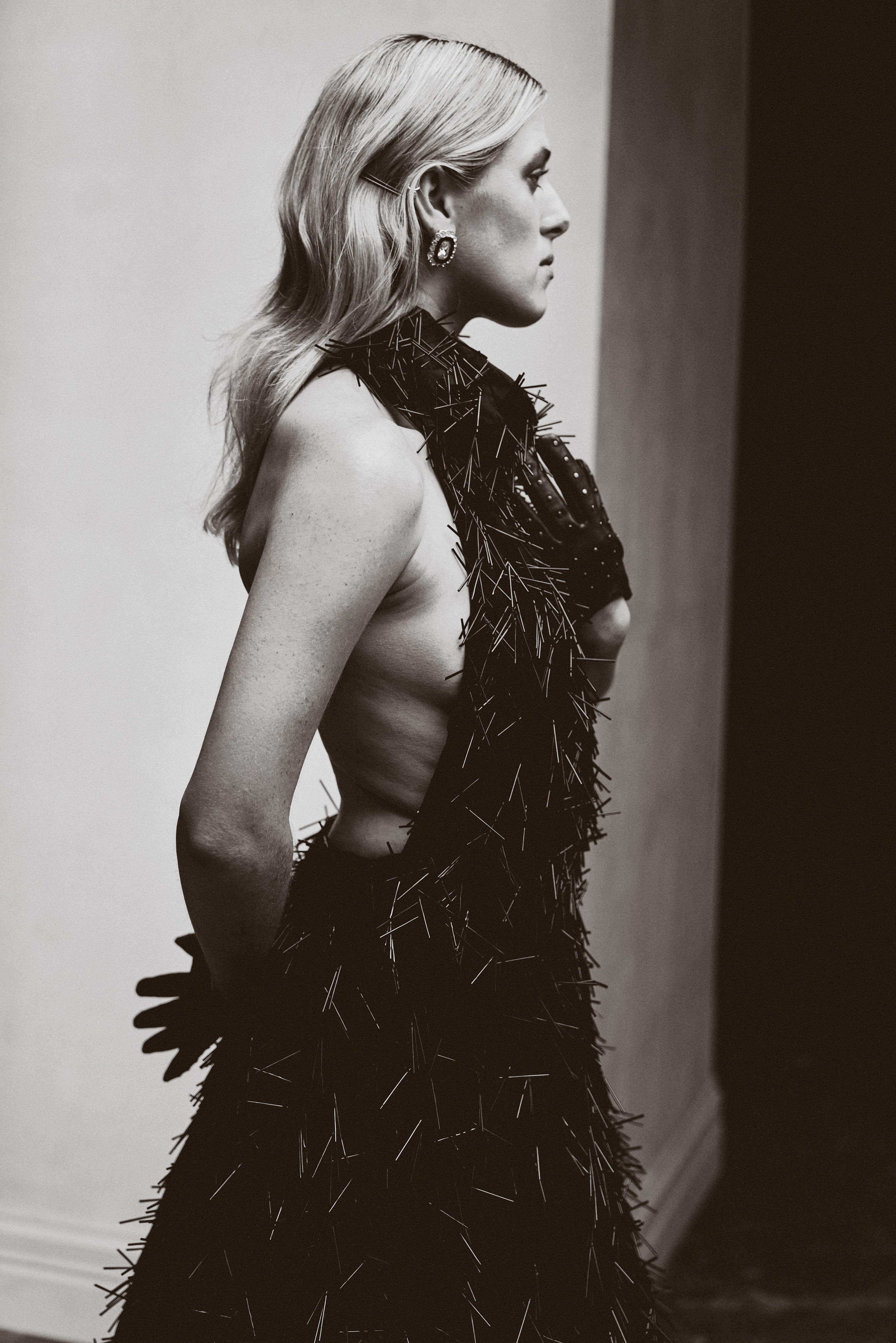 DRESS by 16Arlington; GLOVES by Paula Rowan; EARRINGS by 4element