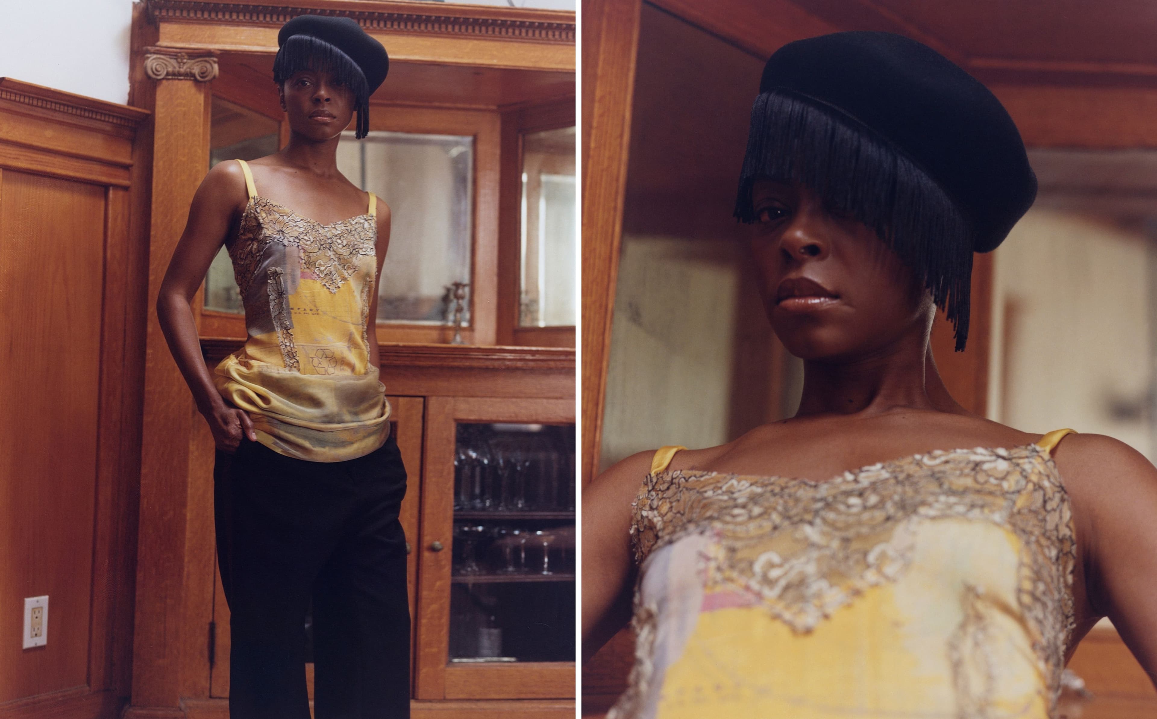 DRESS by Jason Wu; PANTS by Wales Bonner; HAT by Binata Millinery.