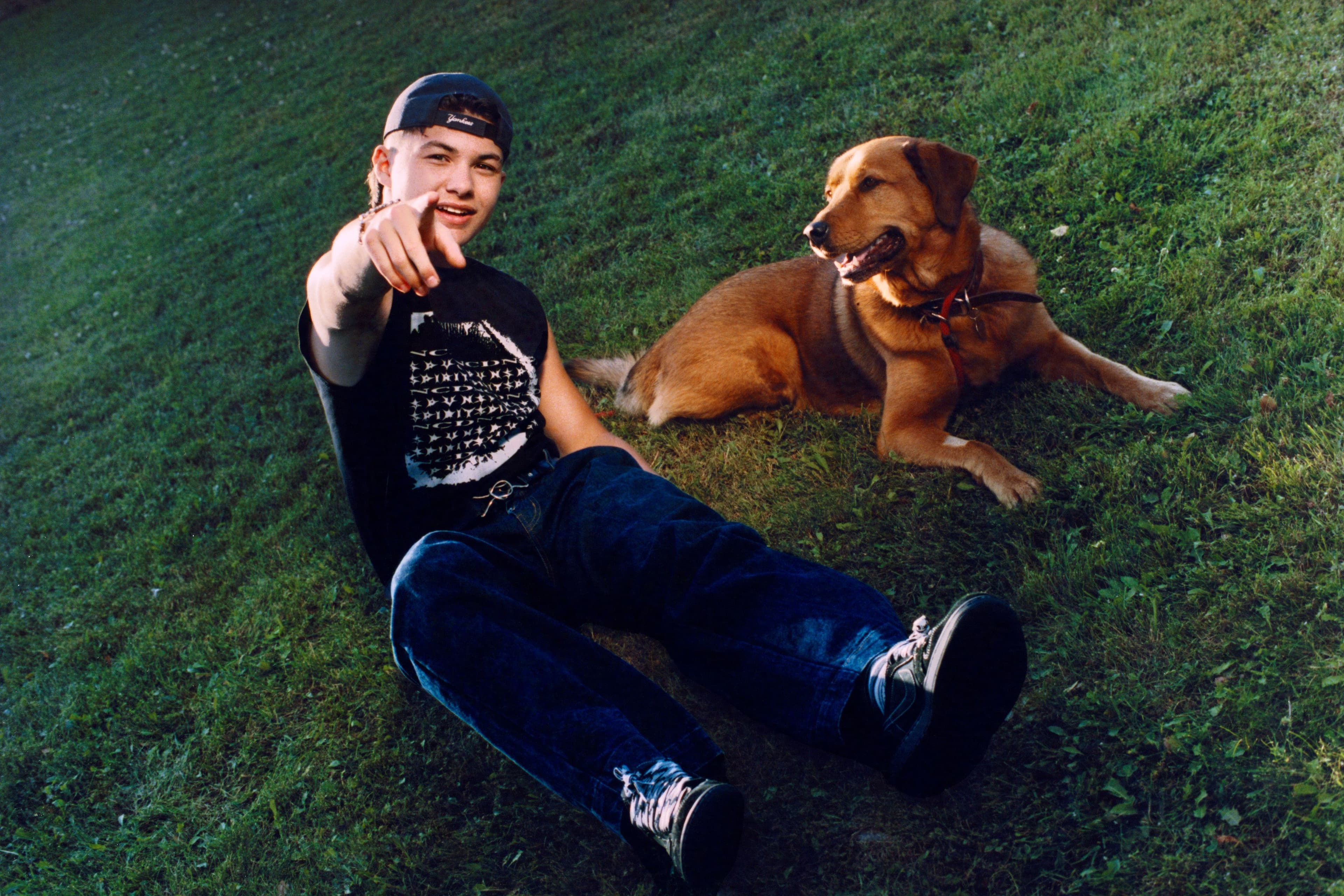 All CLOTHING and BELT by ,Noah Collins Design. ,Vintage HAT. SHOES by ,Nike,, Walton’s own.