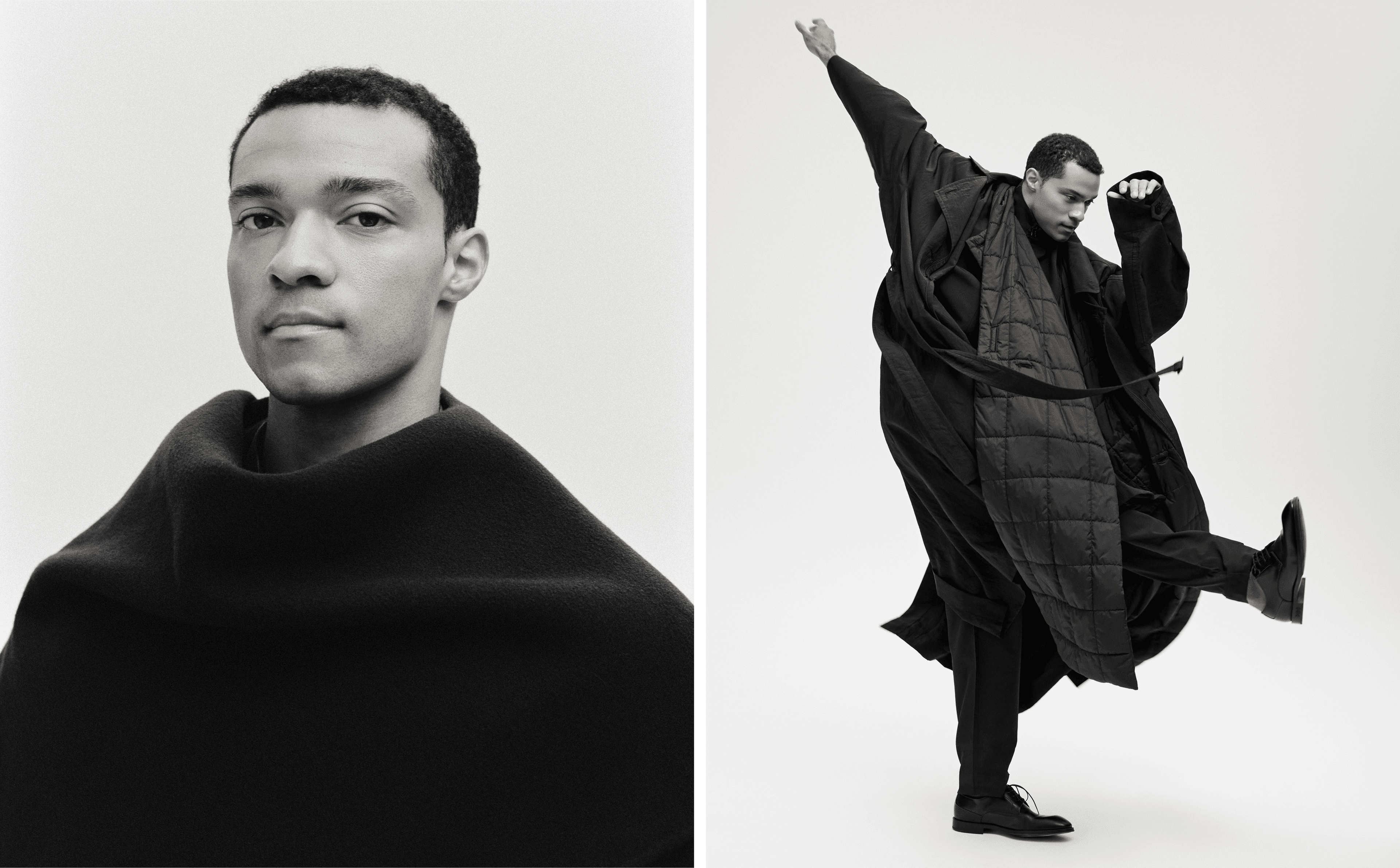 LEFT: All CLOTHING by Calvin Klein Collection. RIGHT: All CLOTHING by IM Men; SHOES by Louis Vuitton.