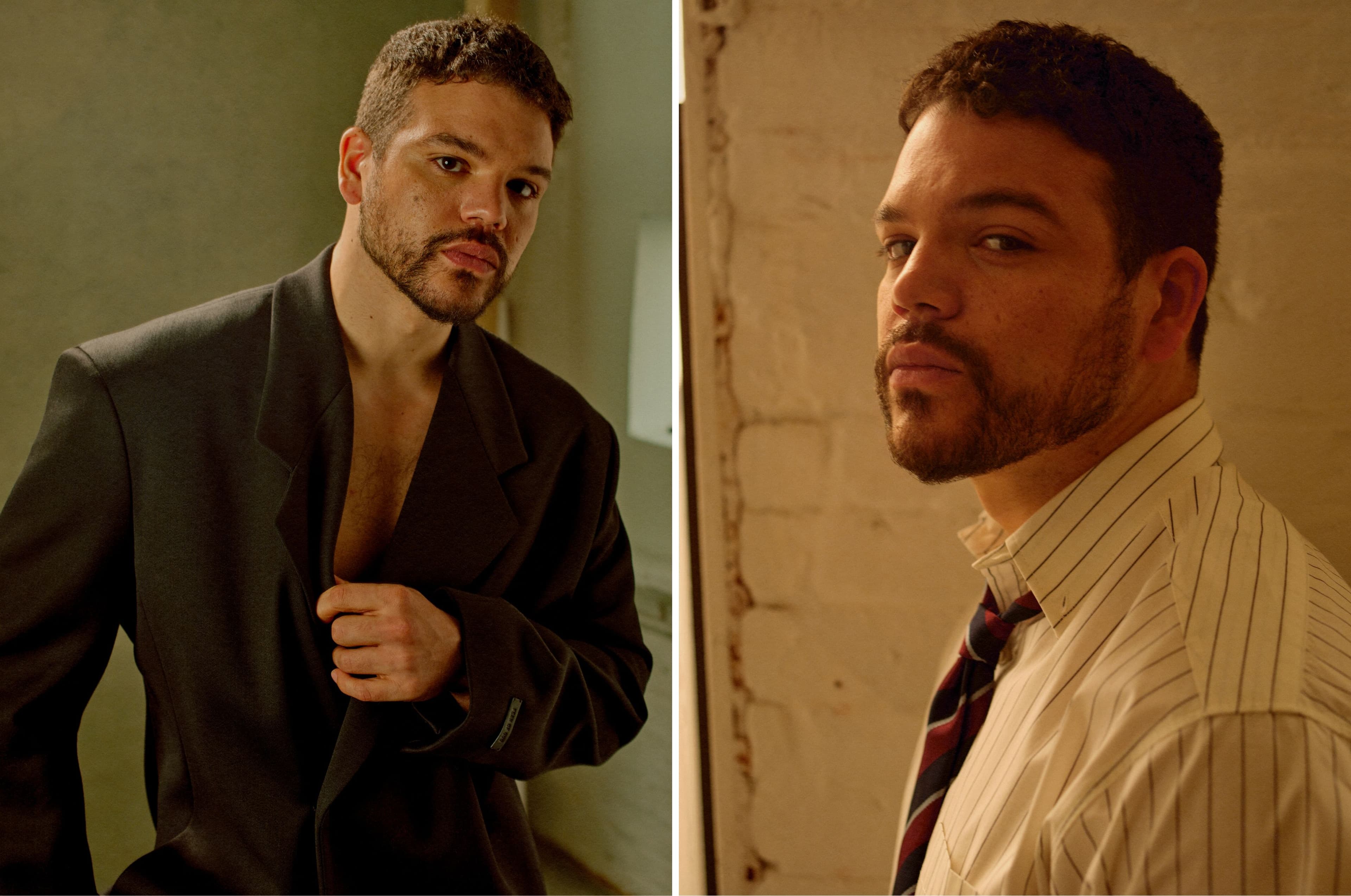 LEFT: JACKET by Fear of God. RIGHT: SHIRT and TIE by The Frankie Shop.