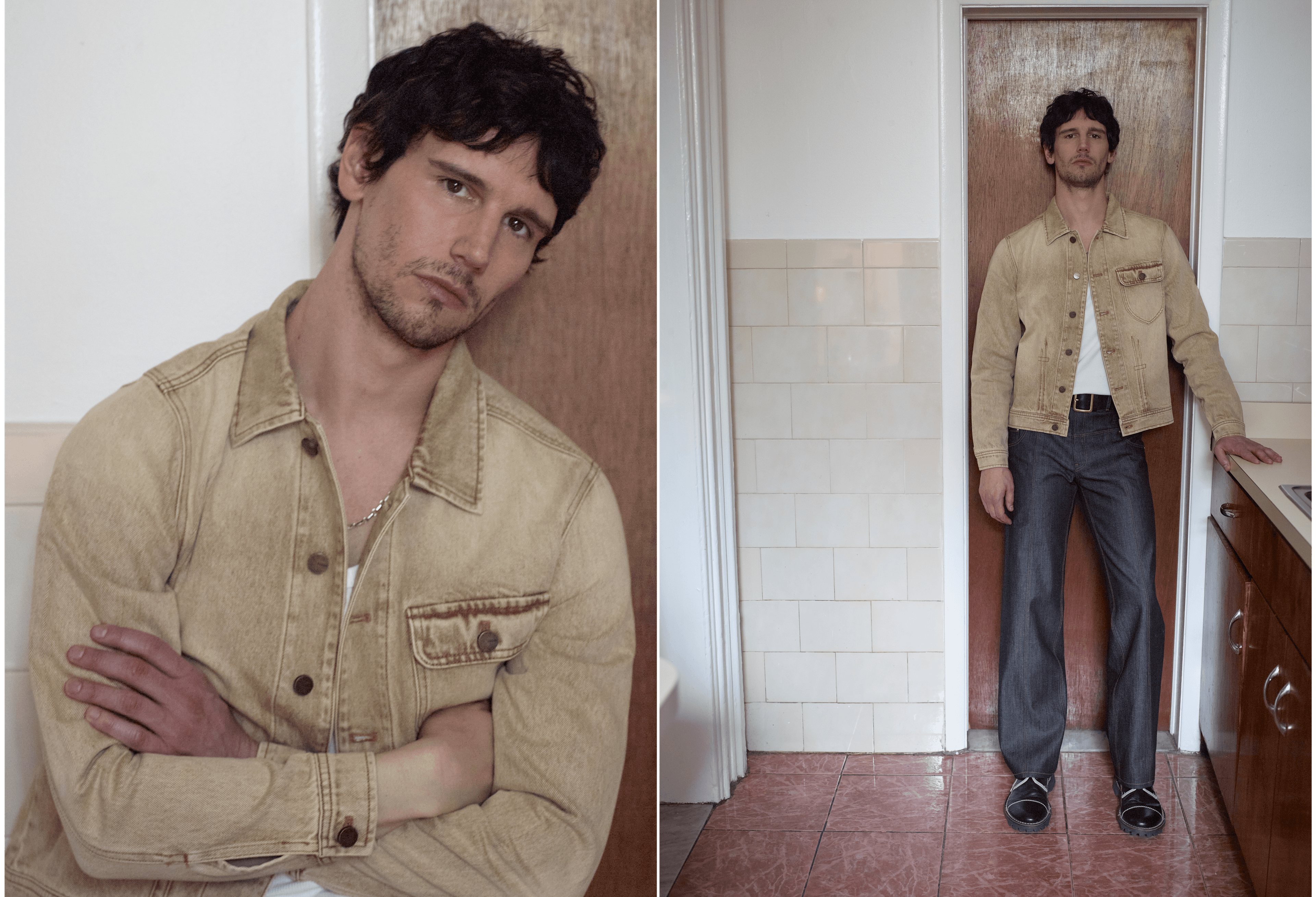 JACKET by ,Carter Young. ,SHIRT, SHOES, and NECKLACE, stylist’s own. PANTS by ,Kyle’Lyk.