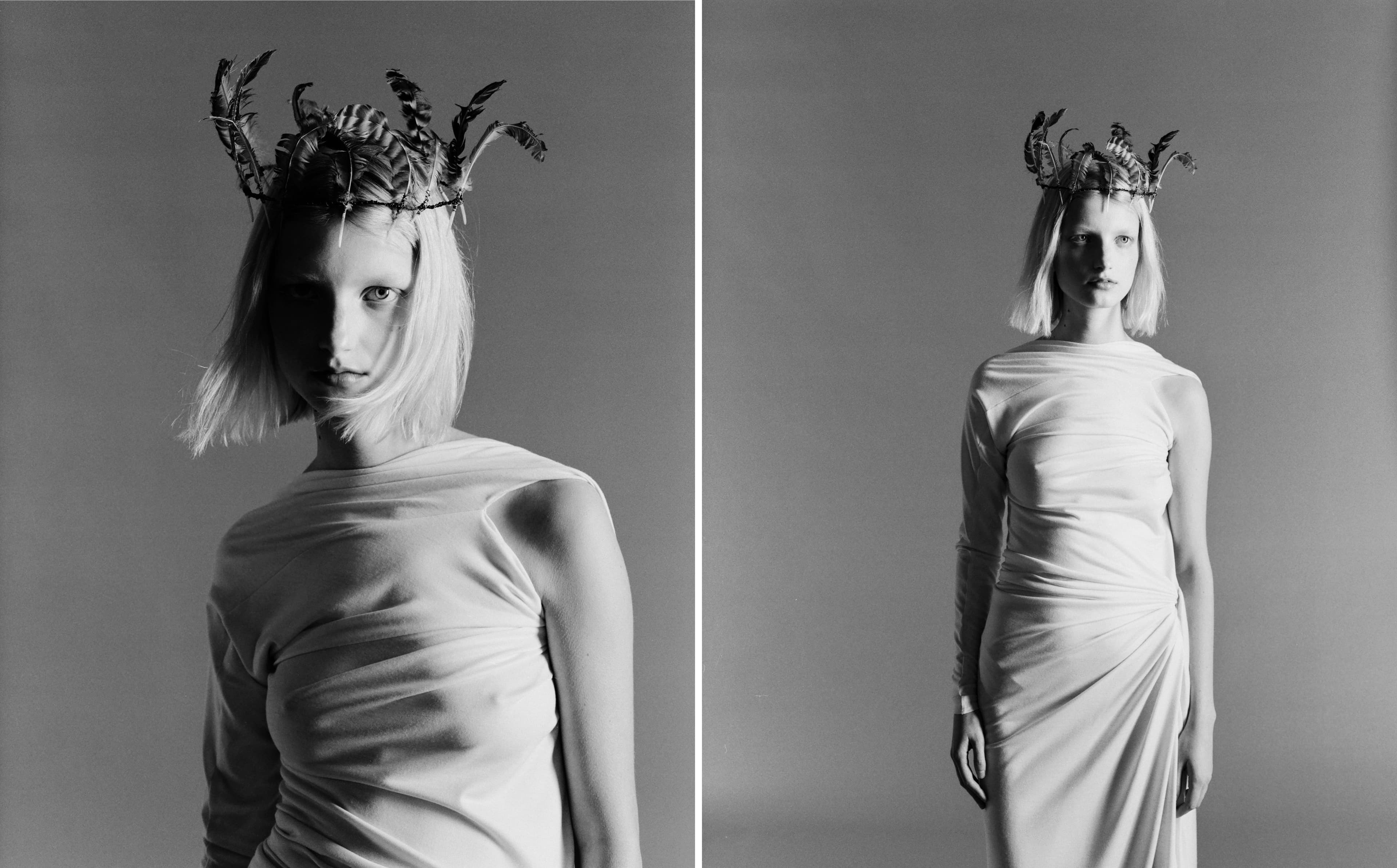 DRESS by Salon 1984; HEADPIECE by Heather Huey