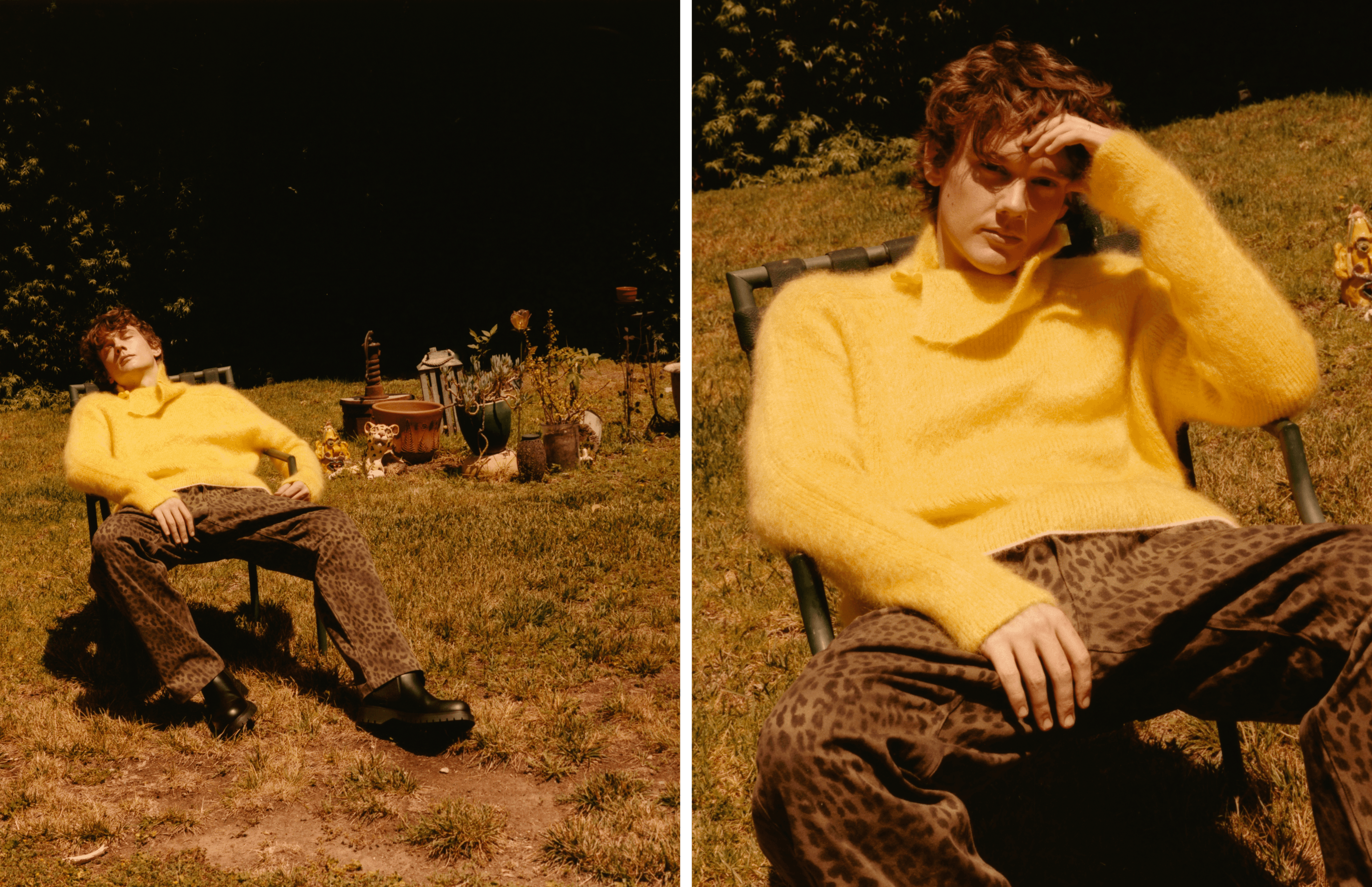 SWEATER by ,Jacquemus,. PANTS by, Andersson Bell,. SHOES by ,Givenchy,.